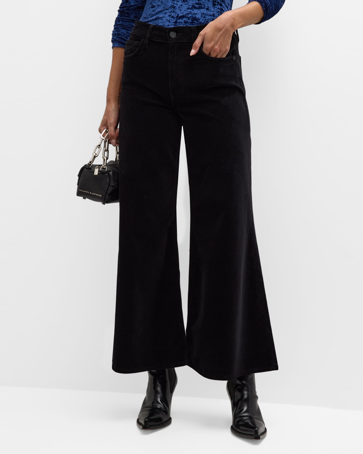 Shop Frame Le Palazzo Crop Velveteen Jeans In Black