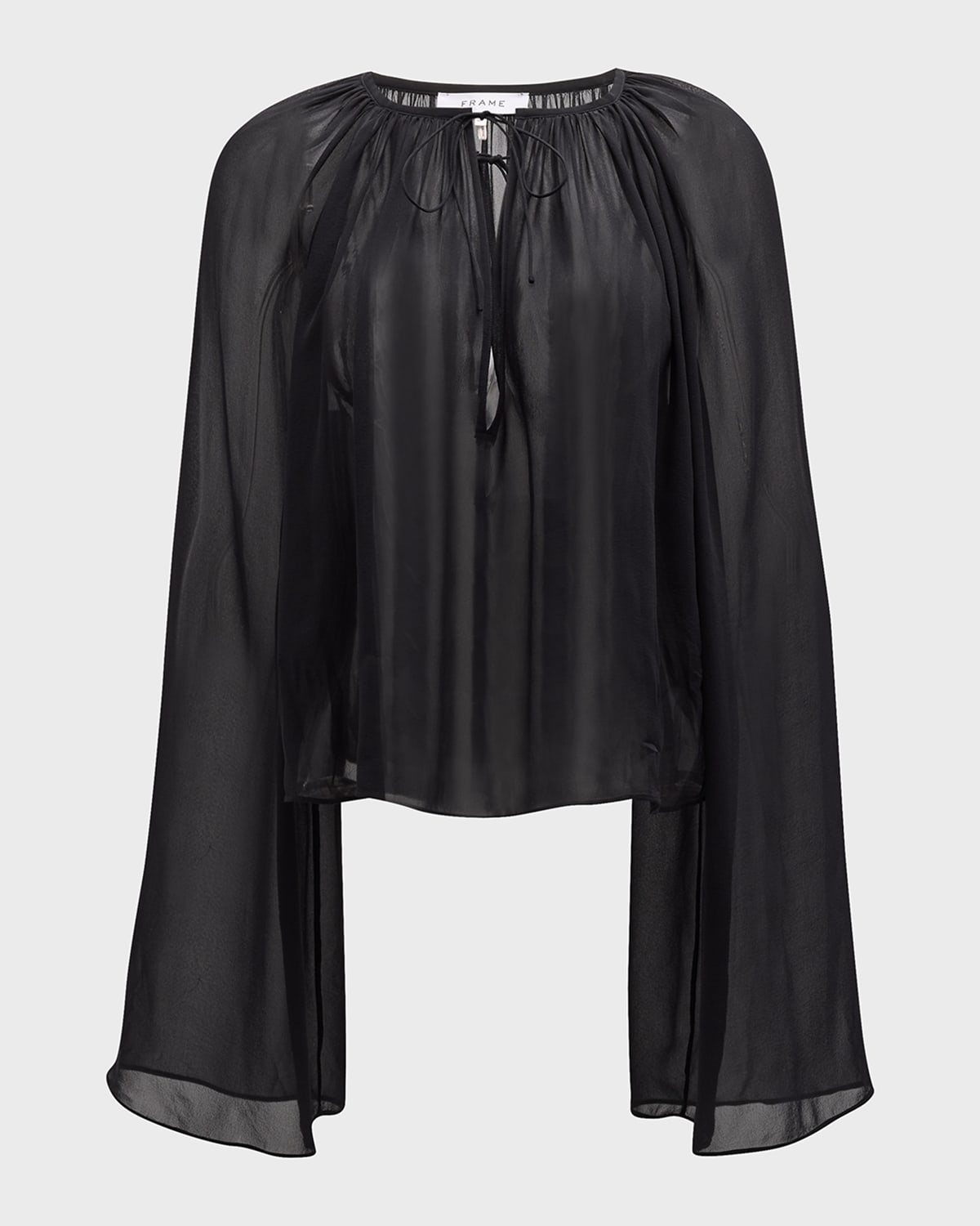 Frame Shirred V-neck Blouse In Black