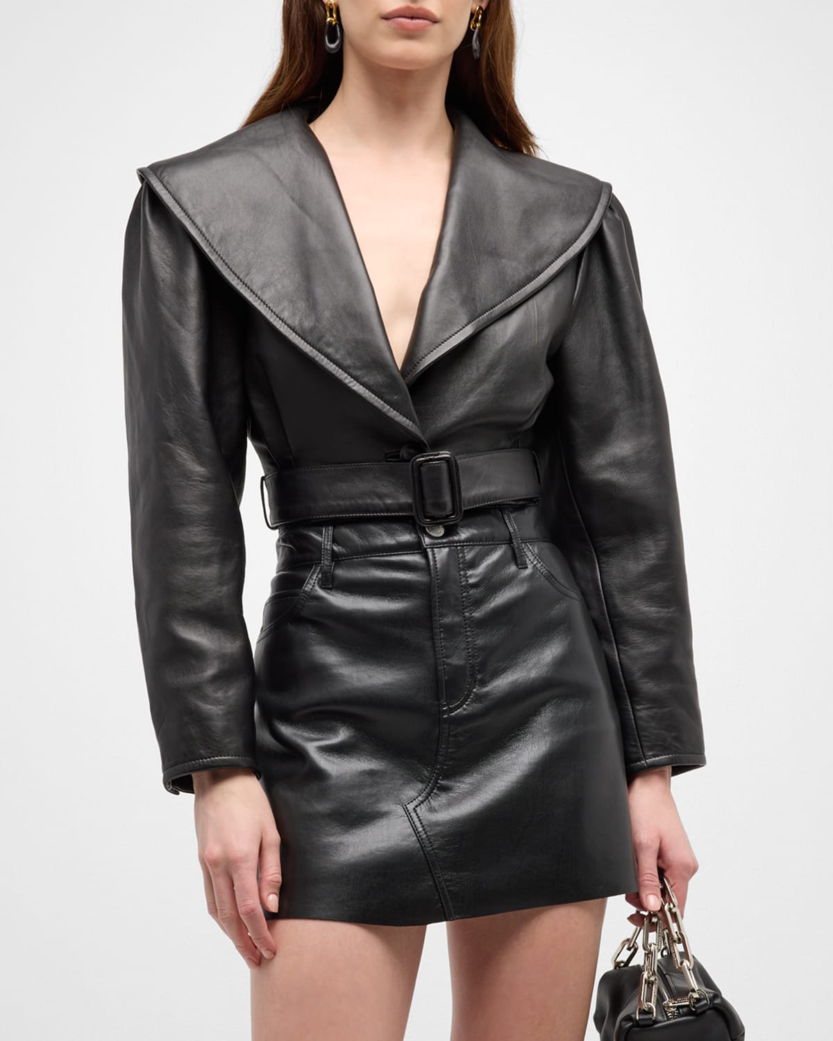 Shop Frame Belted Crop Leather Jacket In Black