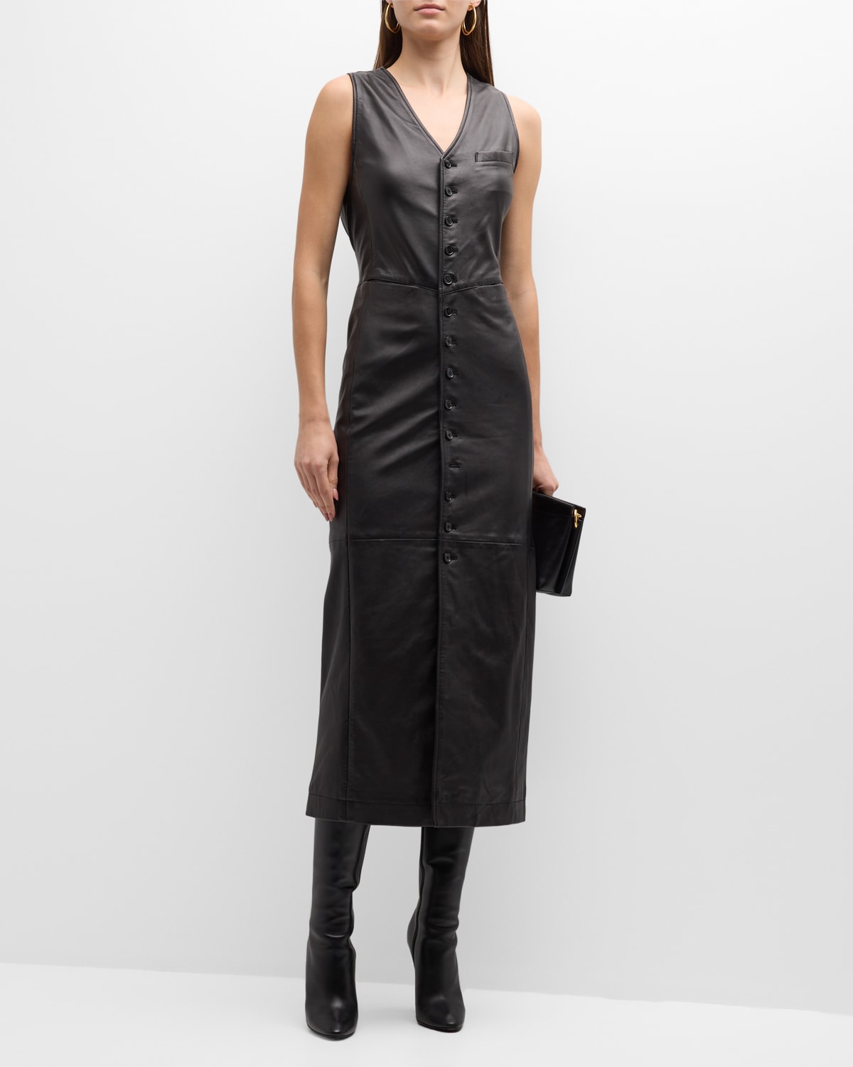 Shop Frame Leather Vest Midi Dress In Black