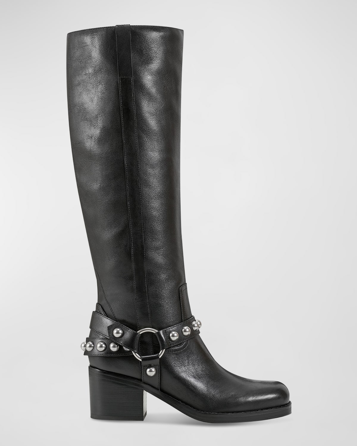 MARC FISHER LTD OFIDA LEATHER HARNESS BIKER KNEE BOOTS