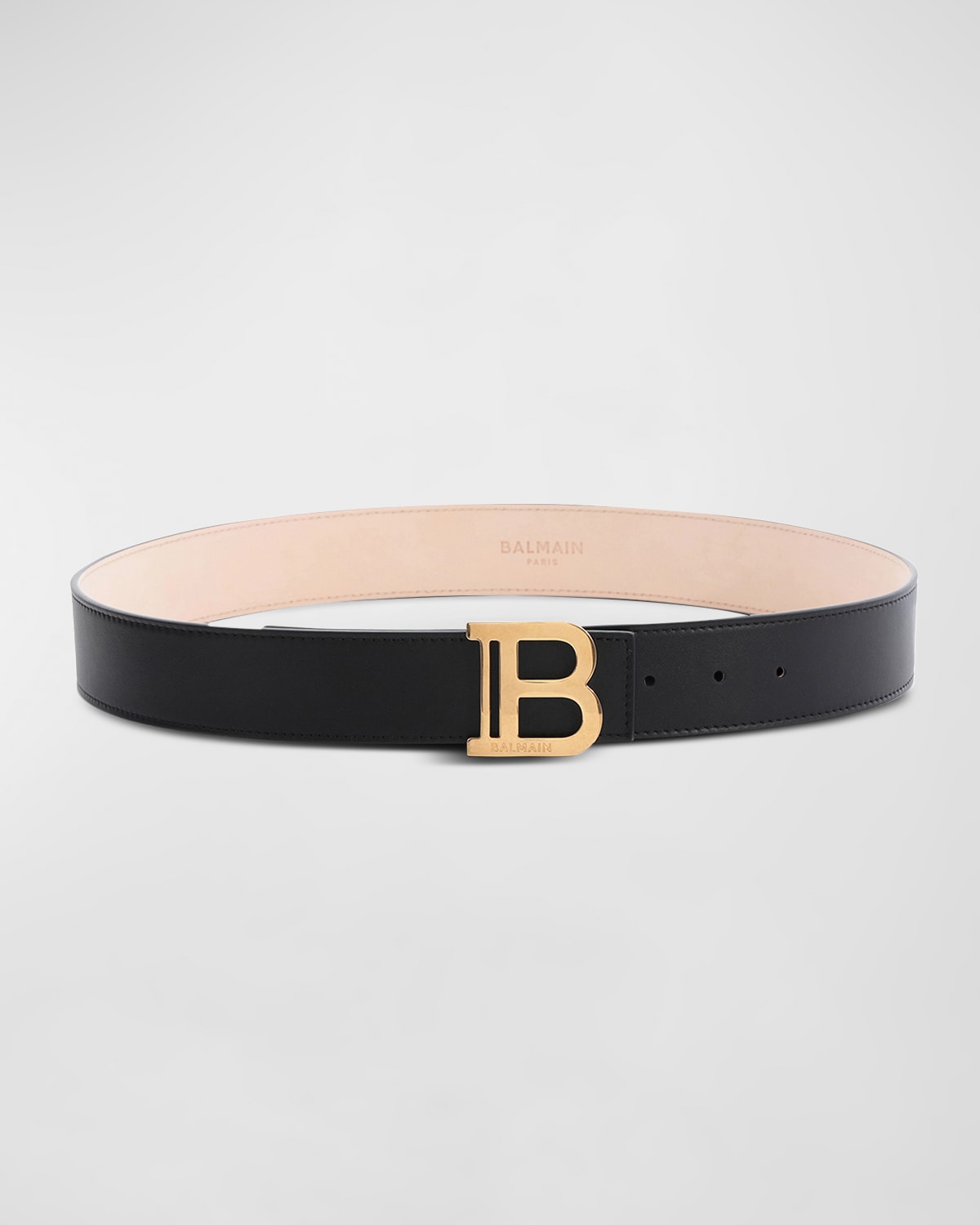 Balmain Leather & Brass B-belt In Noir