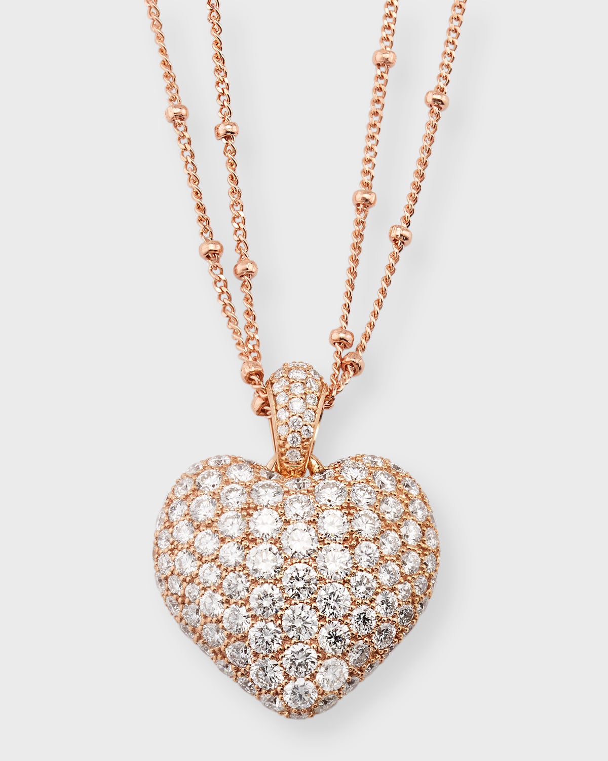 18K Rose Gold Small Pave Diamond Heart Pendant on 18" Double Chain, 2.8tcw
