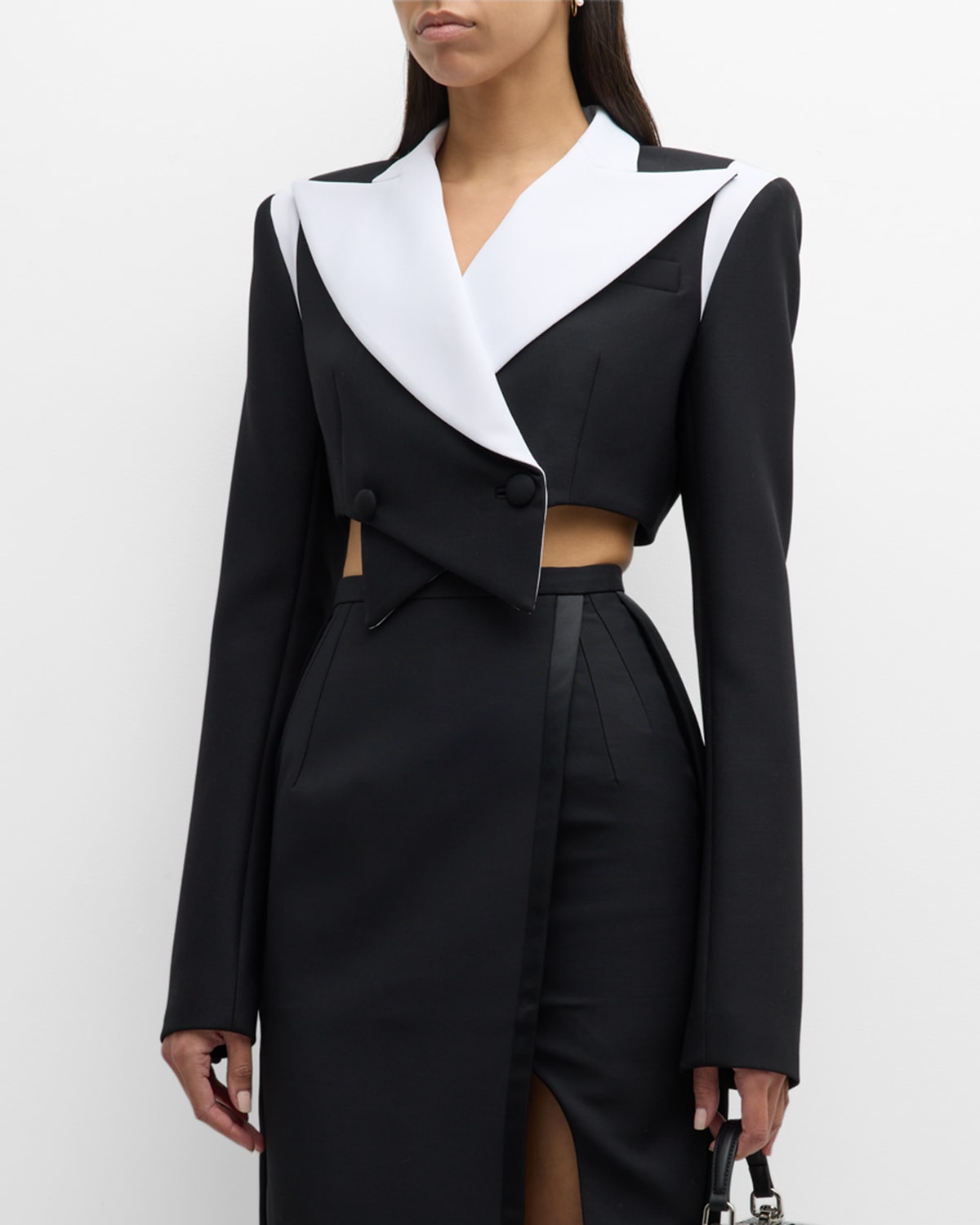 LAQUAN SMITH COLORBLOCK DOUBLE-BREASTED CROPPED BLAZER JACKET