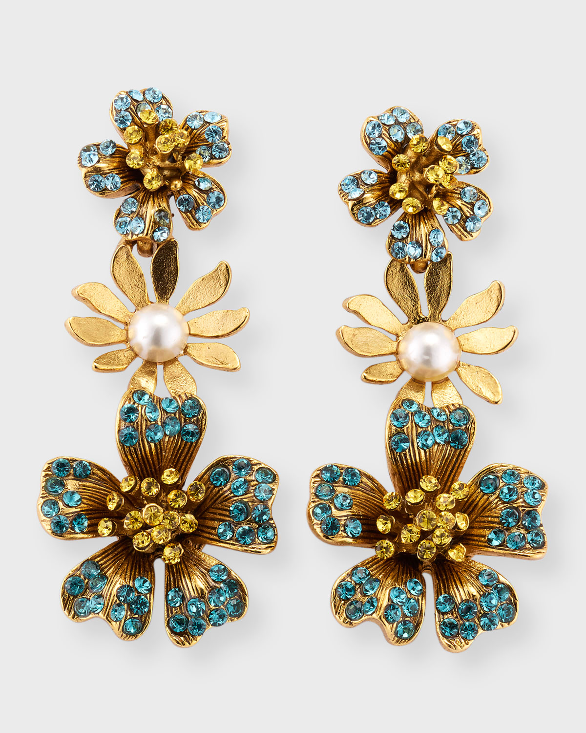 Oscar De La Renta Dotted Petal Multi Chandelier Earrings In Blue Multi