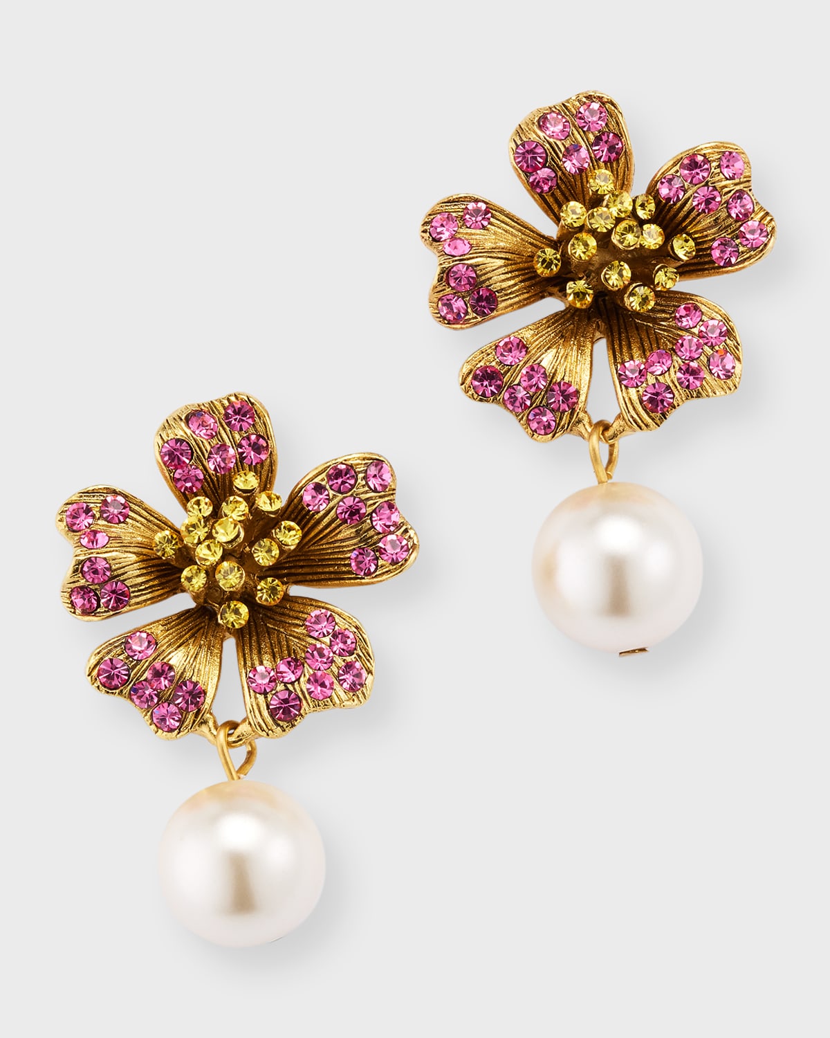 Oscar De La Renta Dotted Pearl Flower Earrings In Rose Multi