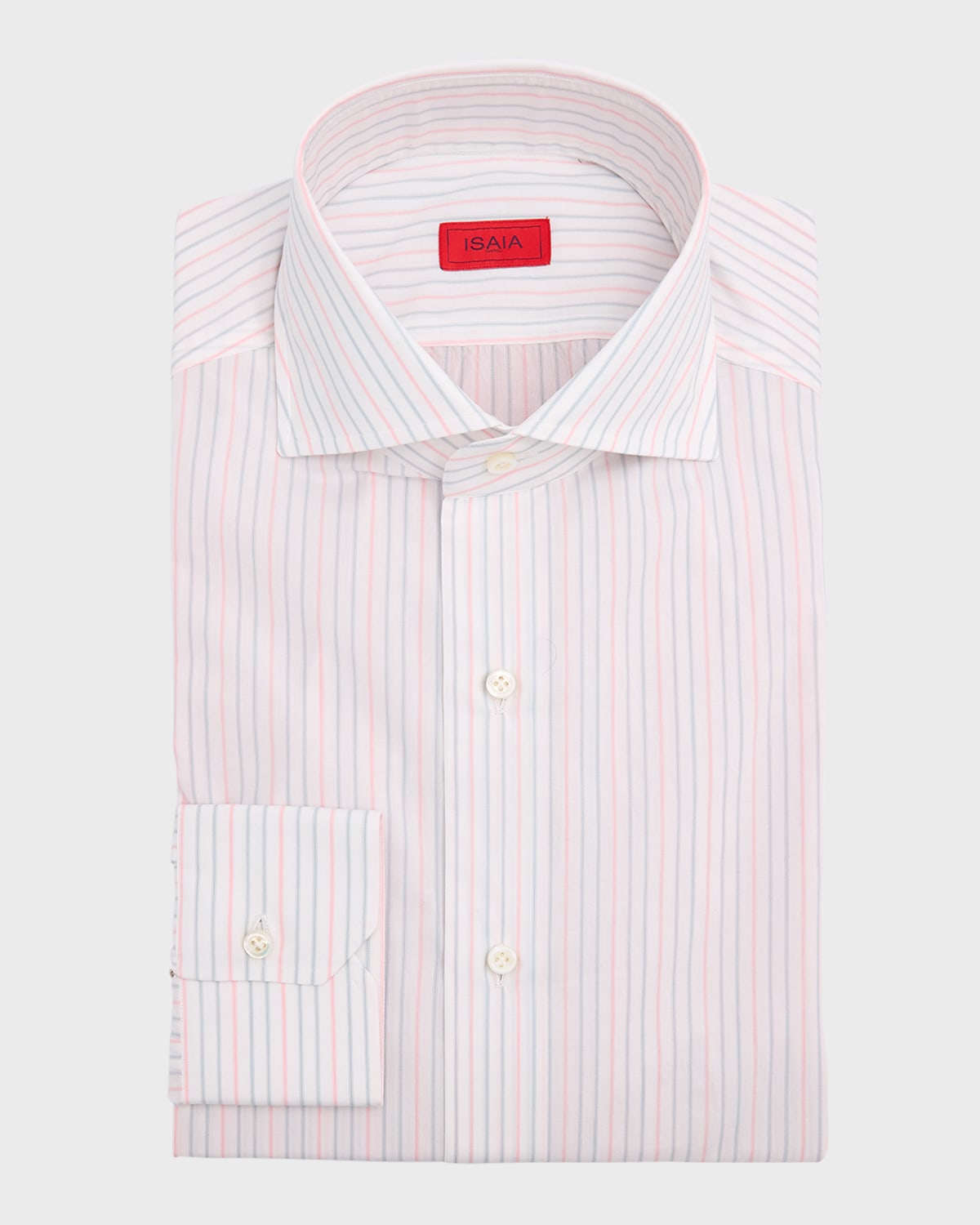 Isaia Men's Cotton Pinstripe Dress Shirt In Whitegrey