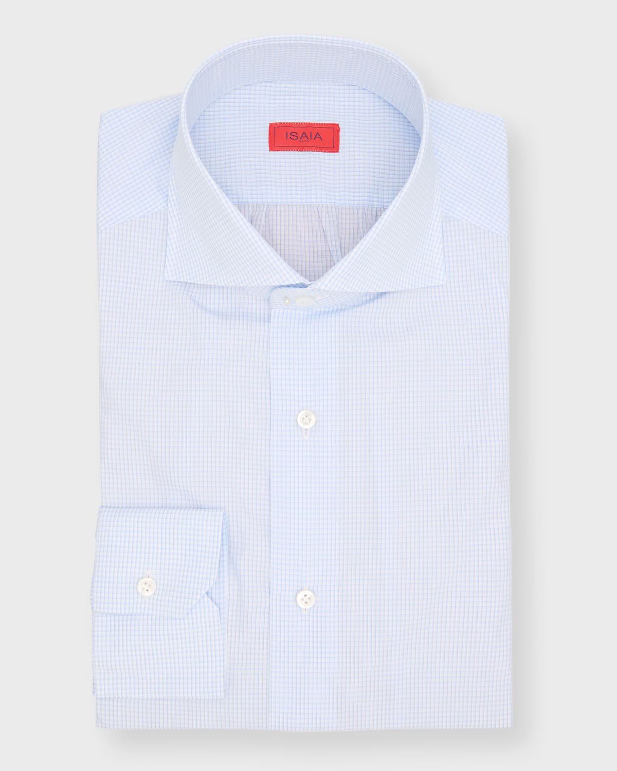 Isaia Men's Small Check Long-sleeve Shirt In White Aqua
