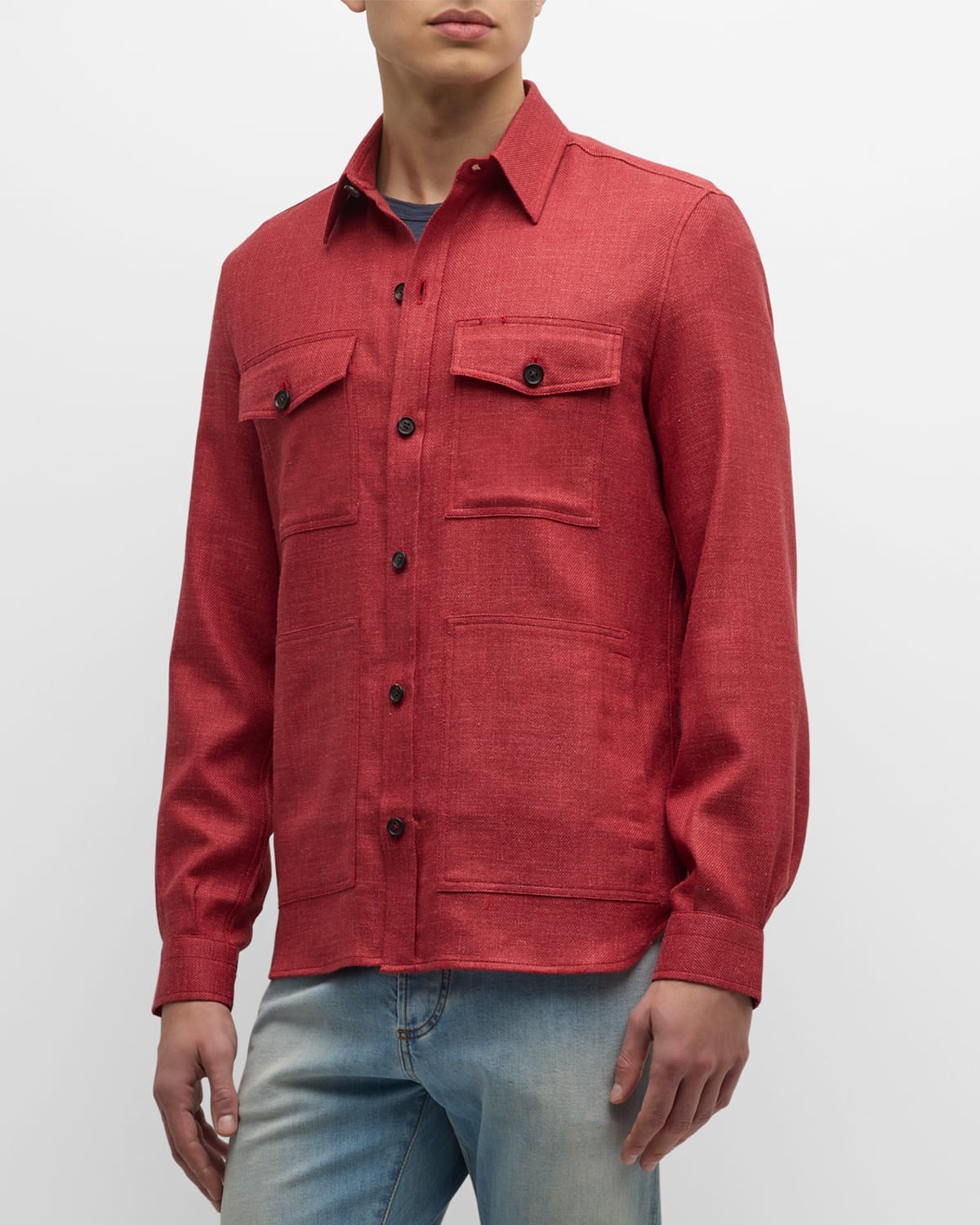 Isaia Men's 4-pocket Textured Overshirt In Dark Red