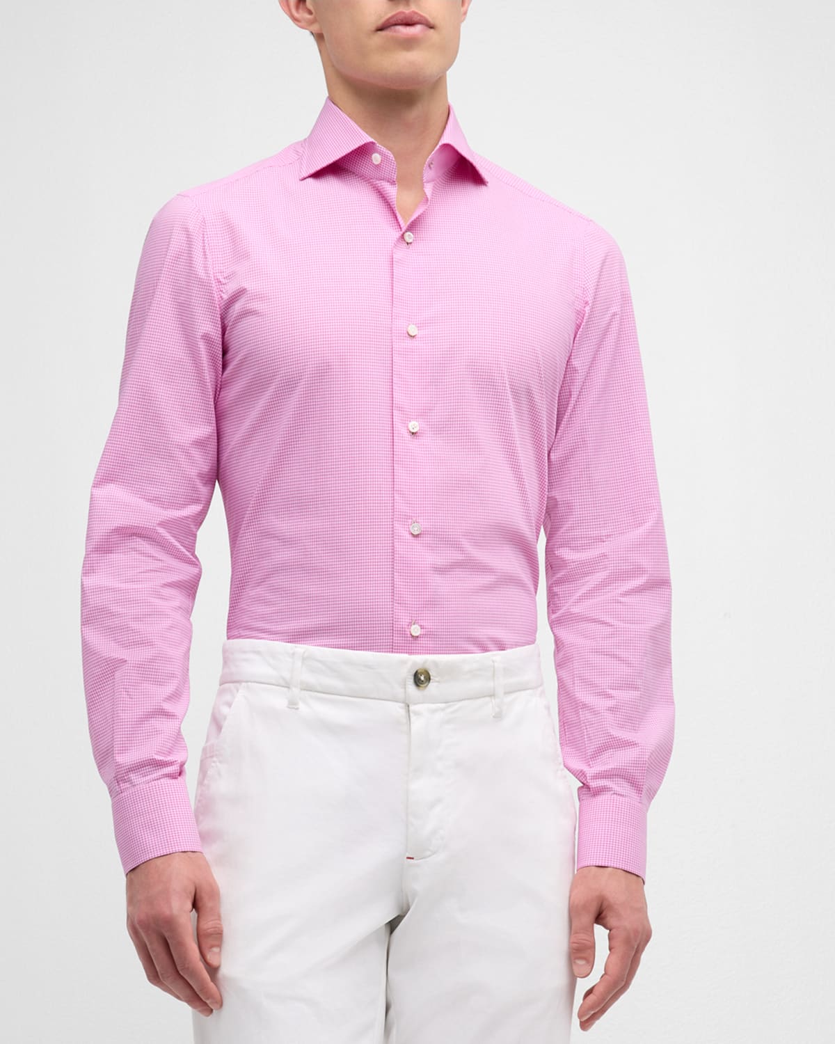 Shop Isaia Men's Small Check Sport Shirt In Medium Pink