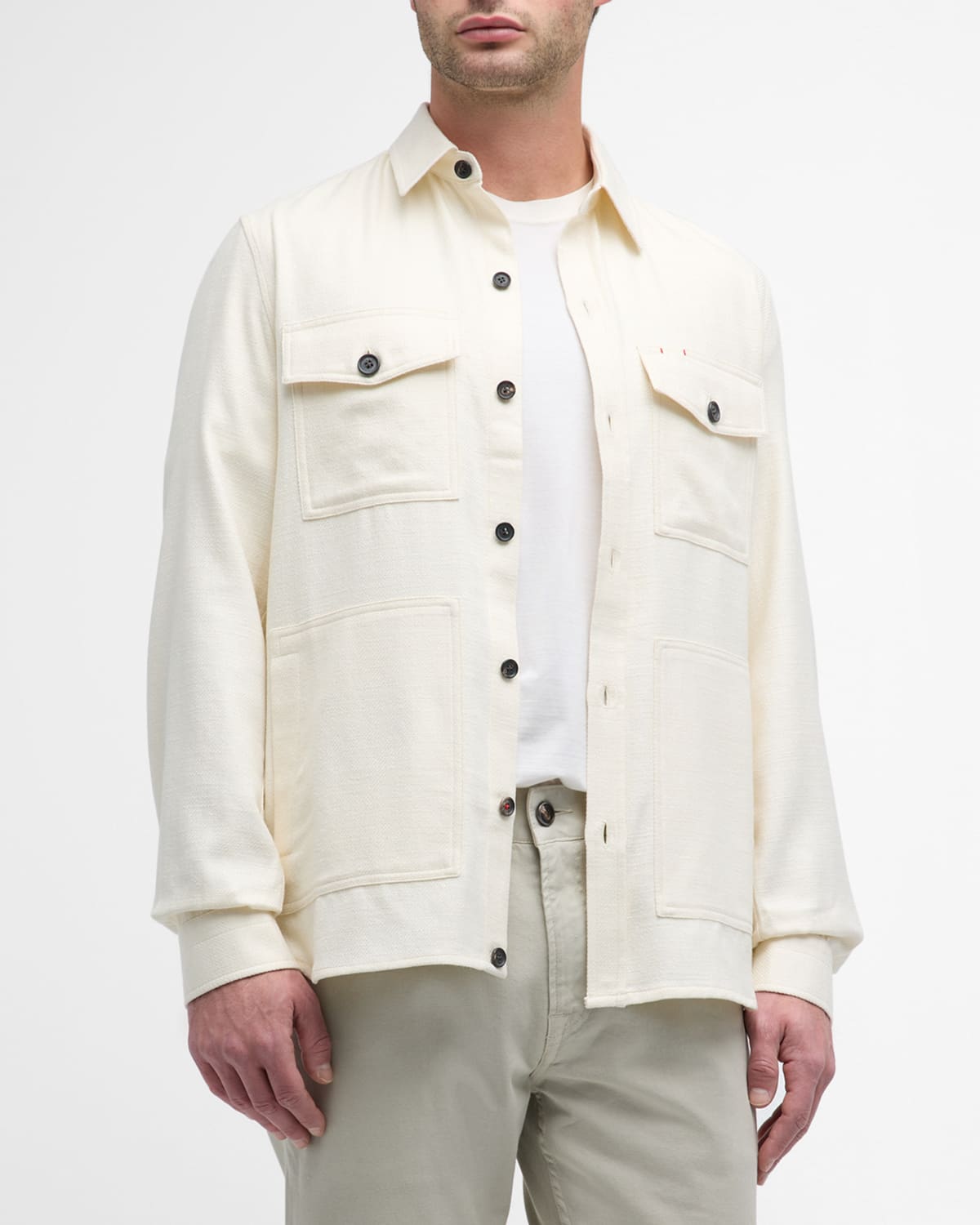 Isaia Men's Silk-cashmere Overshirt In Open White