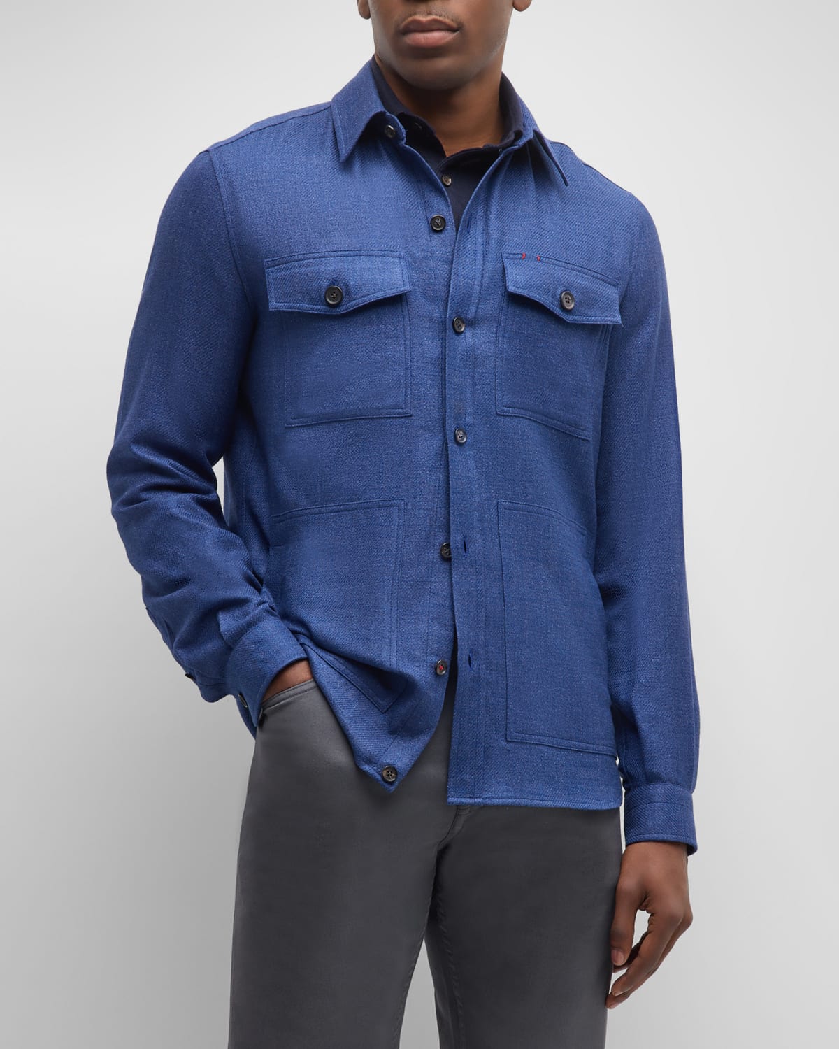 Isaia Men's 4-pocket Overshirt In Bright Blue