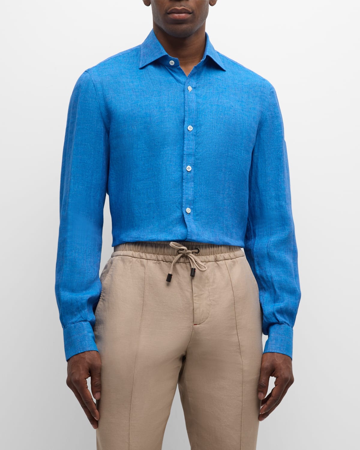 Isaia Men's Solid Linen Sport Shirt In Blue