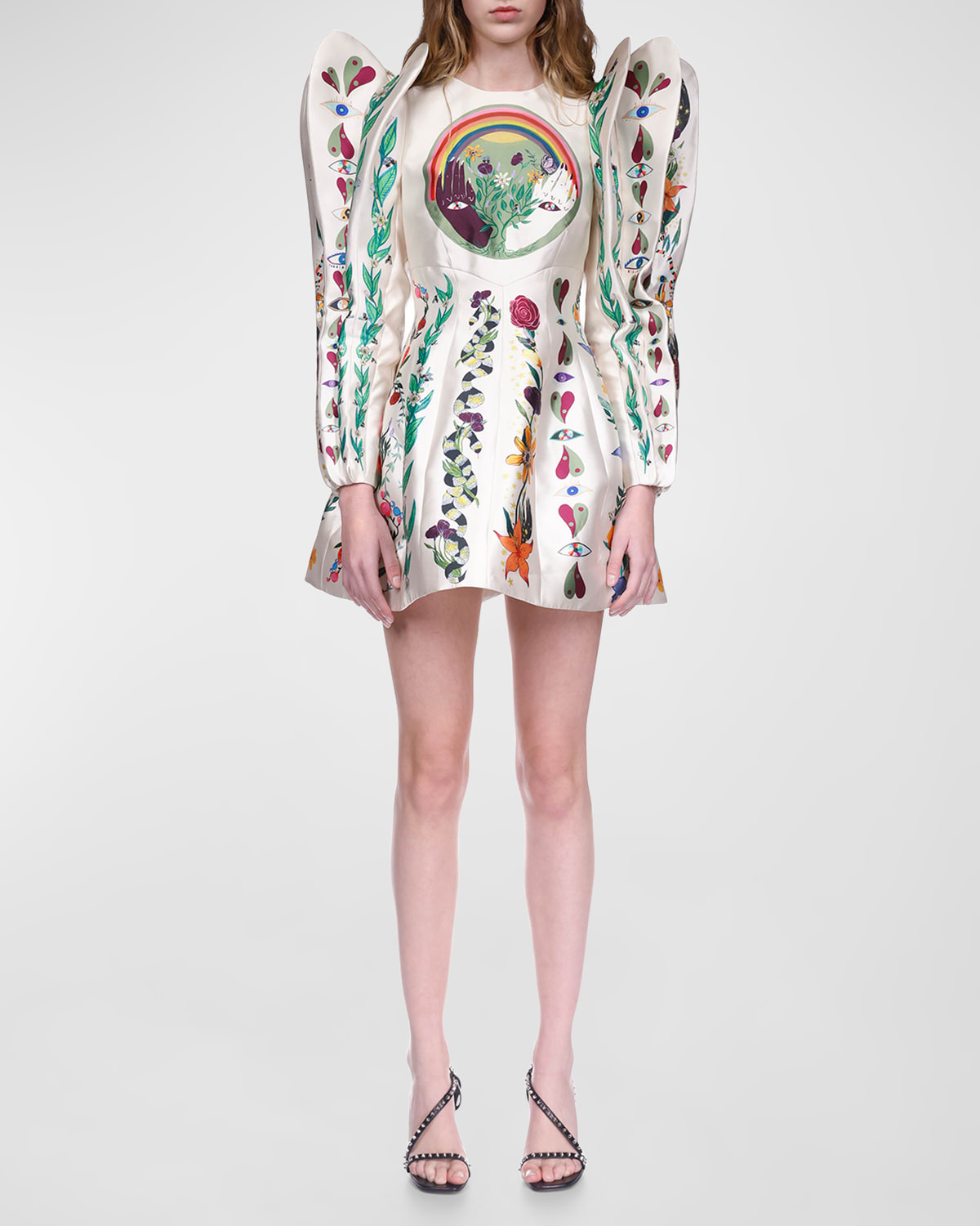 Alemais Cosmic Petal-sleeve Satin Mini Dress In Cream