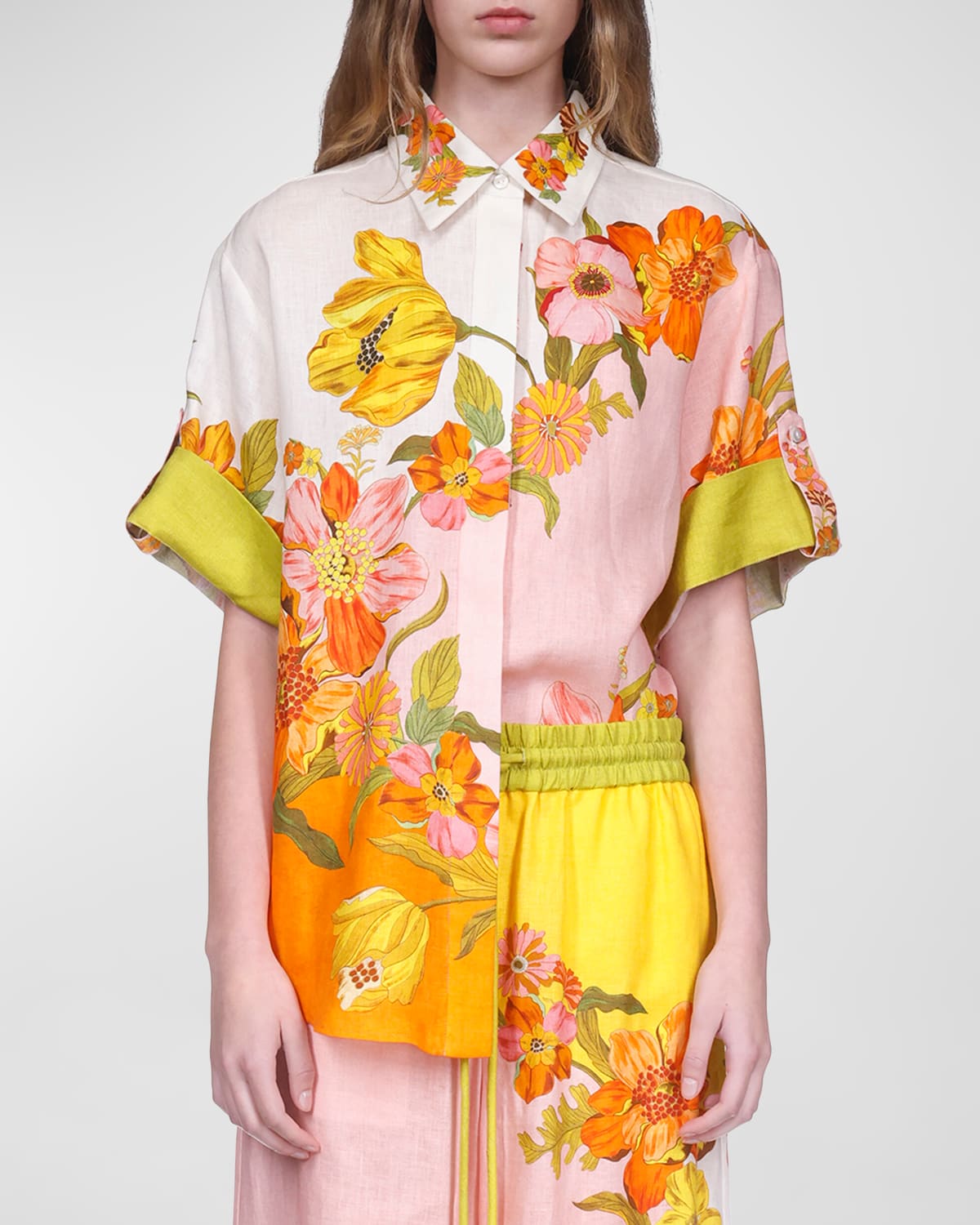 Shop Alemais Silas Oversized Floral Linen Shirt In Multi
