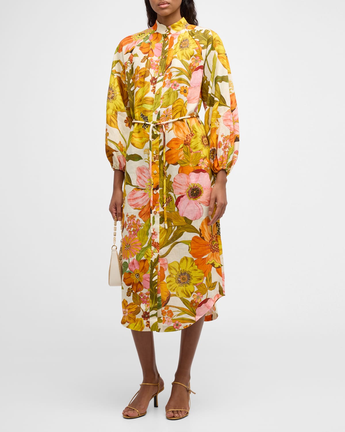 Shop Alemais Silas Relaxed Floral Linen Midi Shirtdress In Multi