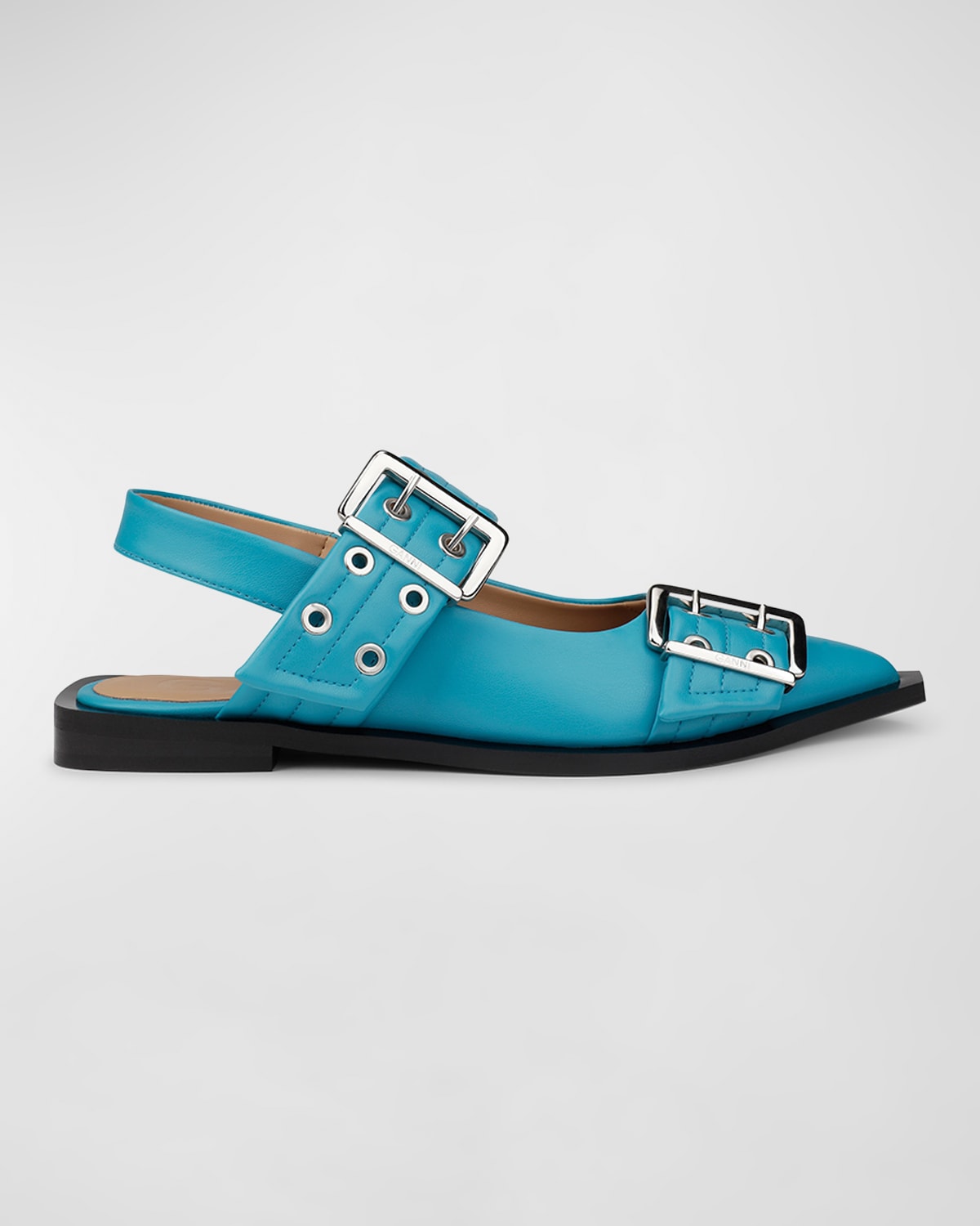 Shop Ganni Dual-buckle Slingback Ballerina Flats In Algiers Blue