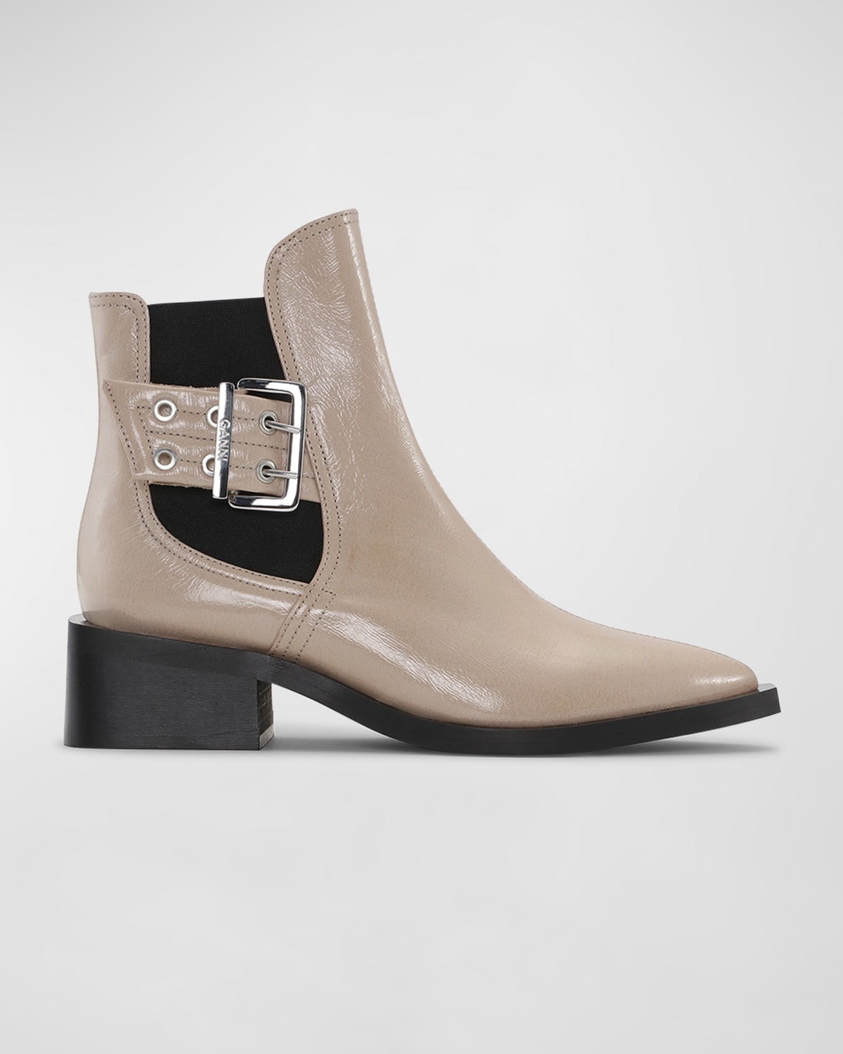 Shop Ganni Recycled Buckle Chelsea Moto Booties In Taos Taupe