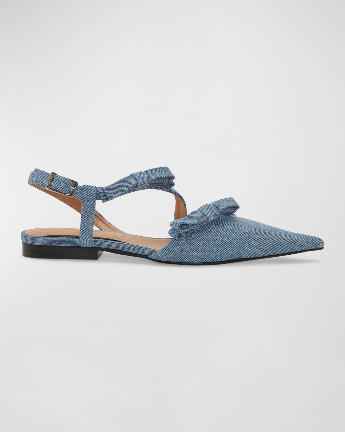 Ganni Denim Bow Slingback Ballerina Flats In Denim