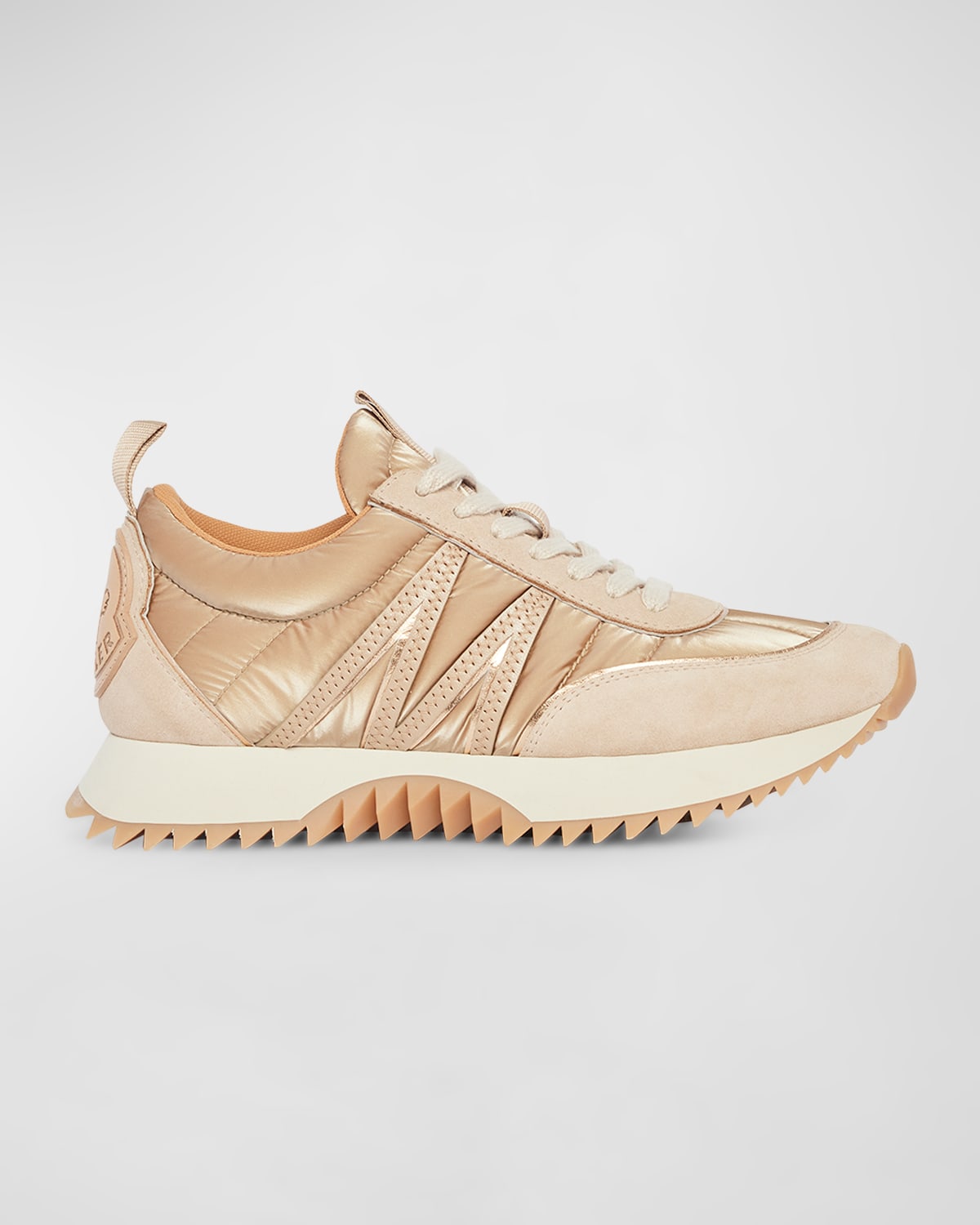 Shop Moncler Pacey Metallic Runner Sneakers In Beige