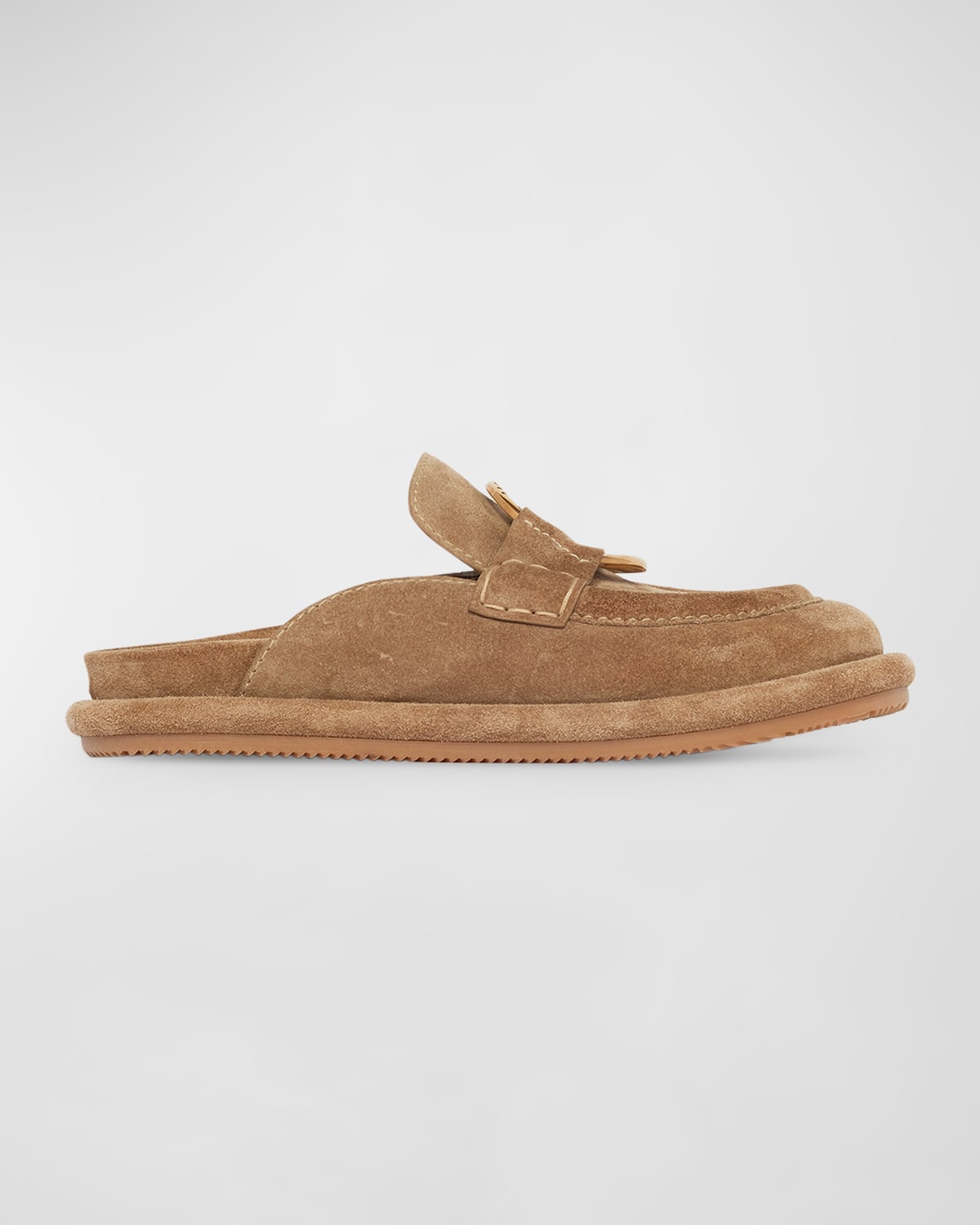 Moncler Bell Suede Ring Loafer Mules In Coriander