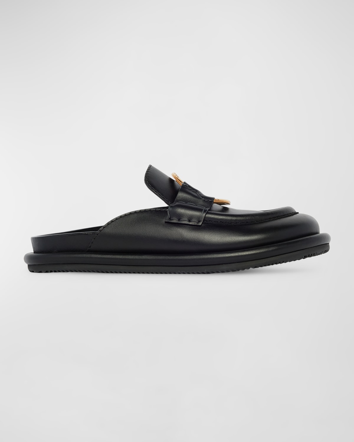 Shop Moncler Bell Leather Ring Loafer Mules In Black