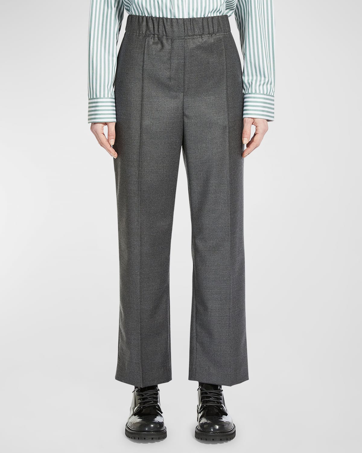Cropped Pintuck Flannel Pants