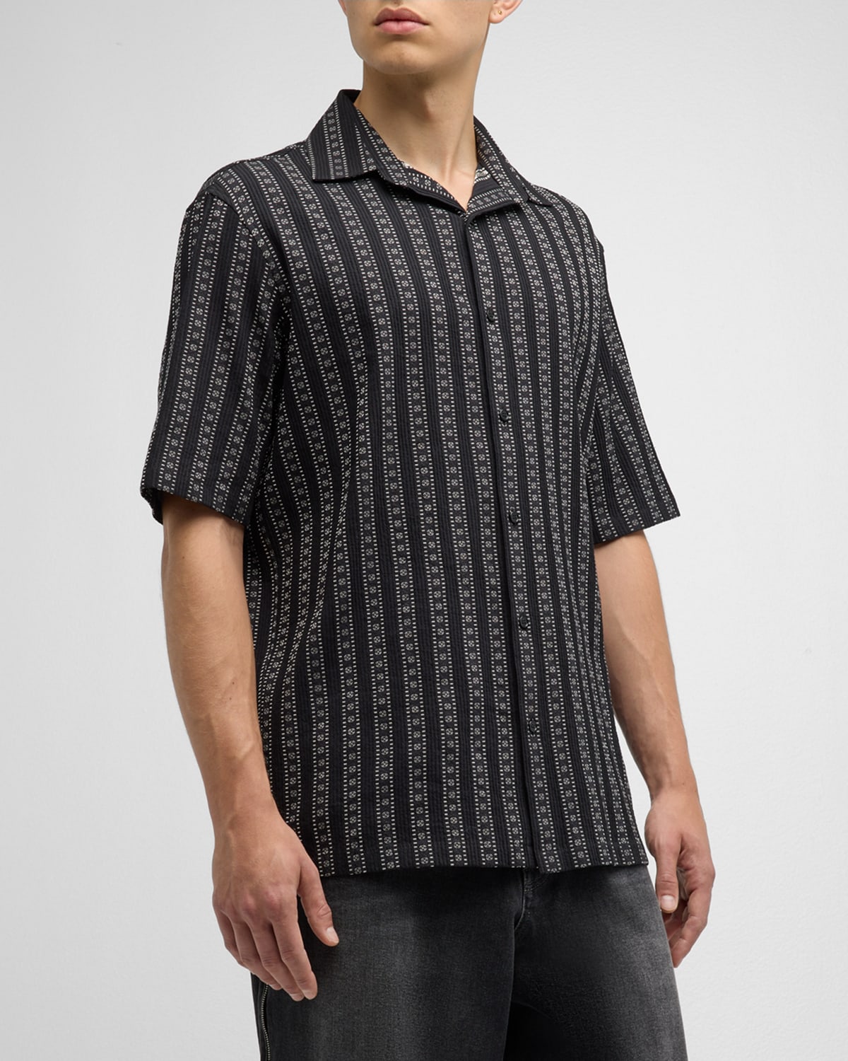 Shop Off-white Men's Mini Arrow Striped Bowling Shirt In Black Ivory
