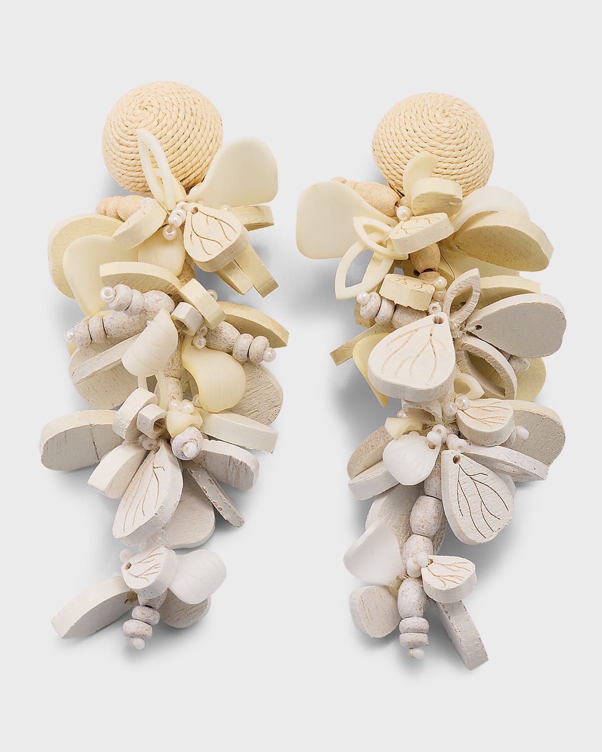 Oscar De La Renta Wooden Flower Cluster Clip-on Earrings