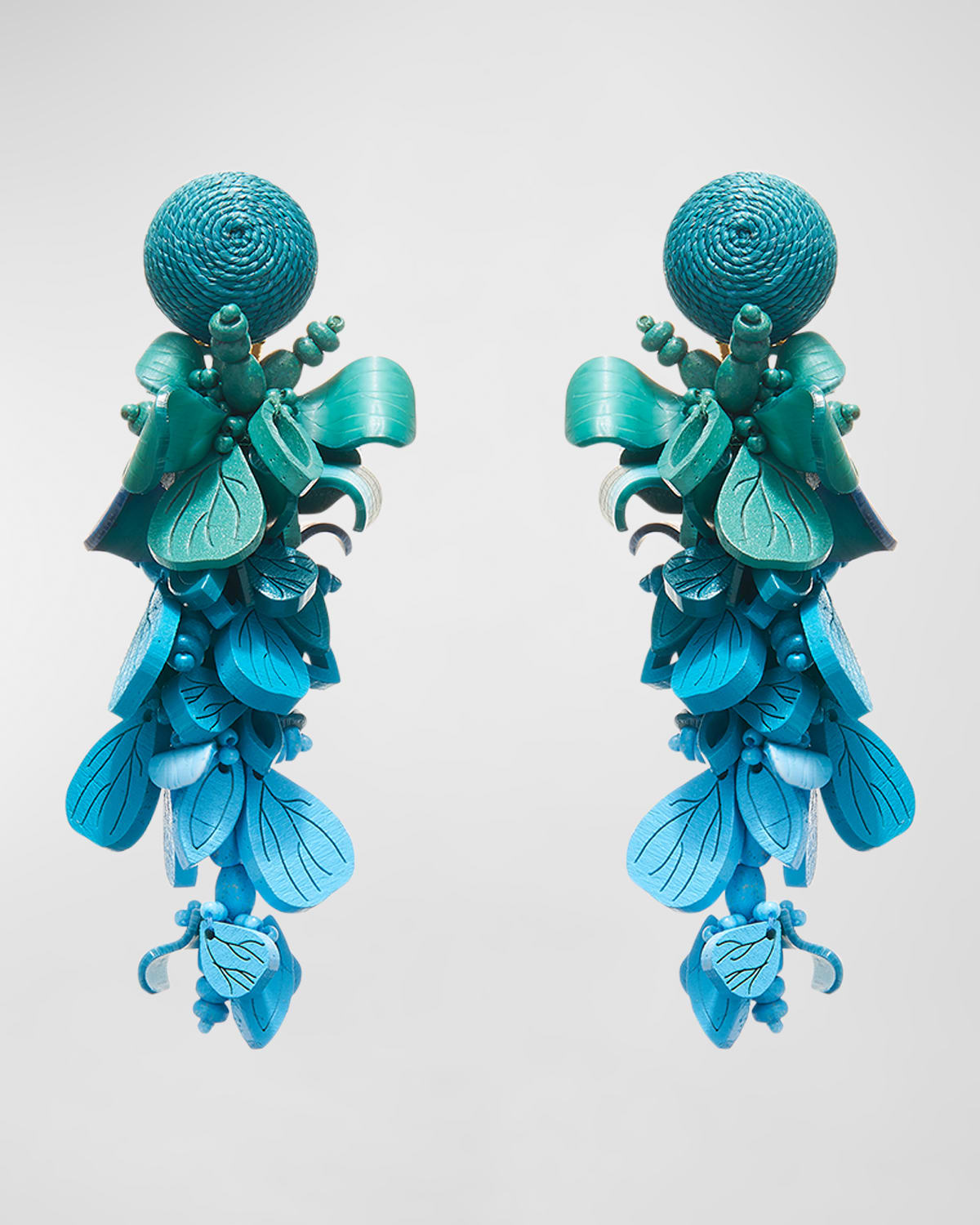 Shop Oscar De La Renta Wooden Flower Cluster Clip-on Earrings In Blue