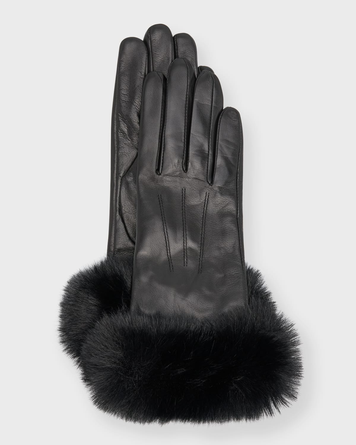 Leather & Cashmere Gloves With Faux Fur Cuffs