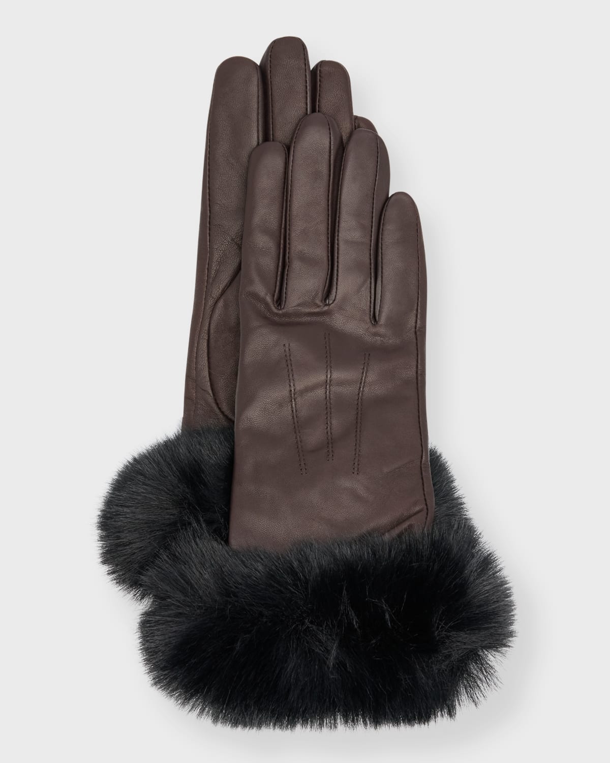 Sofia Cashmere Leather & Cashmere Gloves With Faux Fur Cuffs In Chocolate