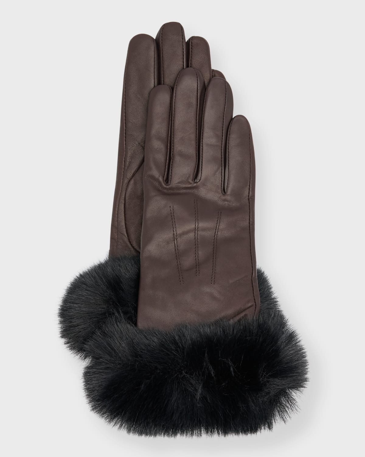 Leather & Cashmere Gloves With Faux Fur Cuffs