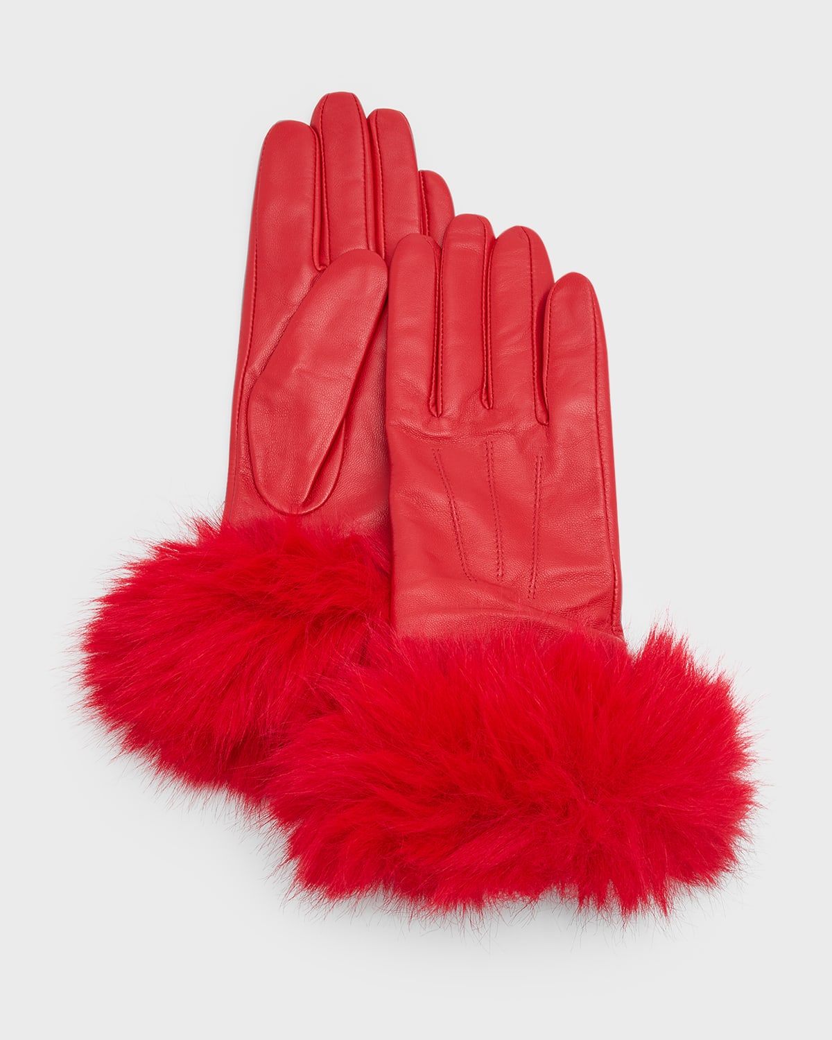 Sofia Cashmere Leather & Cashmere Gloves With Faux Fur Cuffs In Red