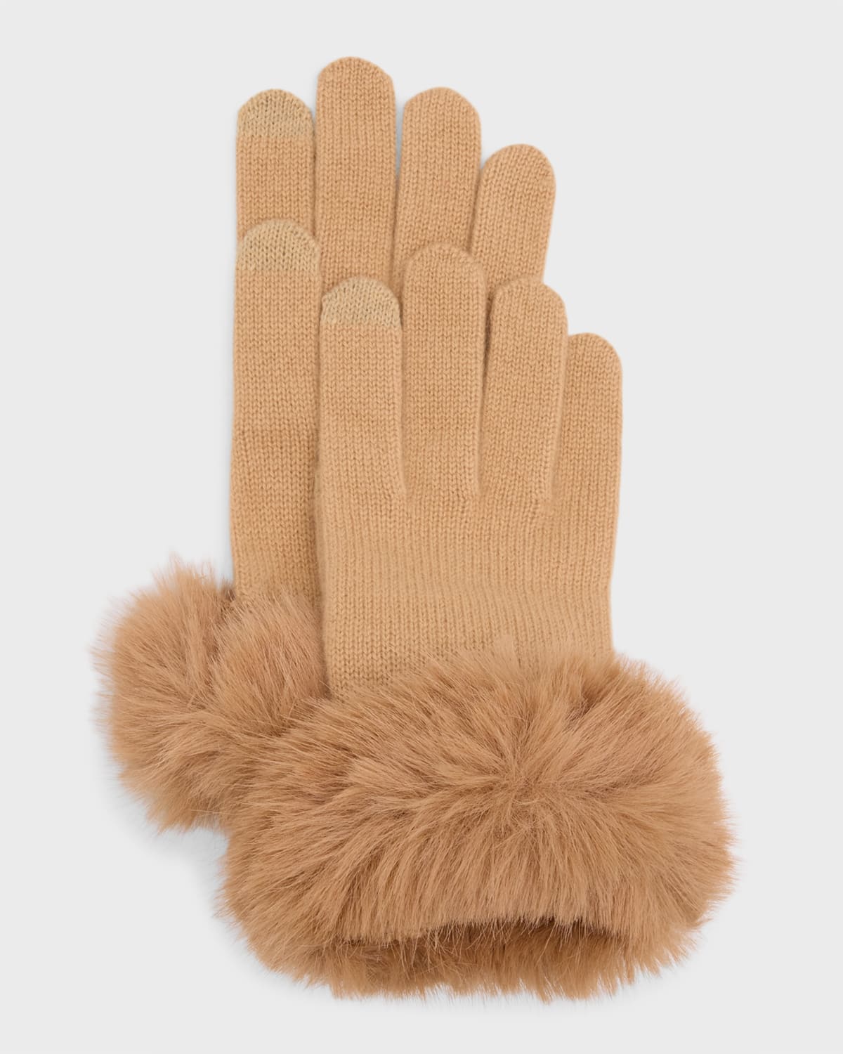 Sofia Cashmere Touchscreen Cashmere & Faux Fur Gloves In Camel