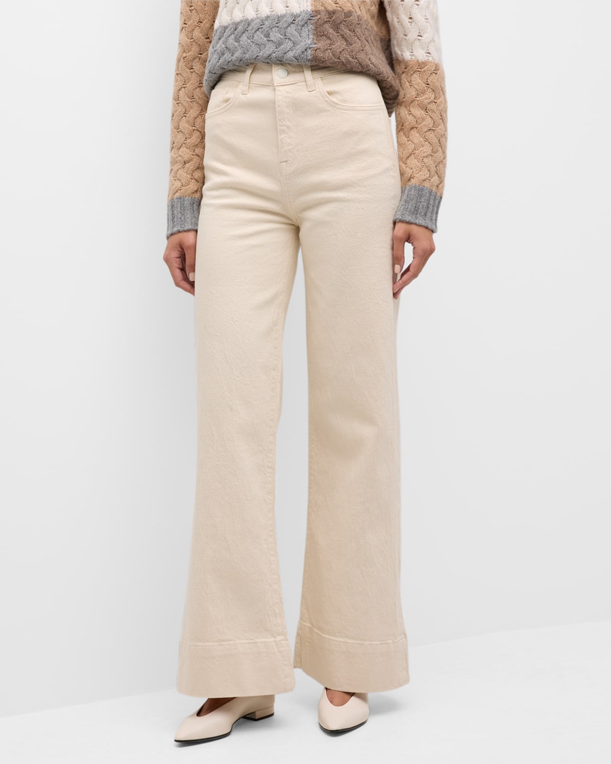 Shop Triarchy Ms. Onassis V-high Rise Wide-leg Jeans In Off-white