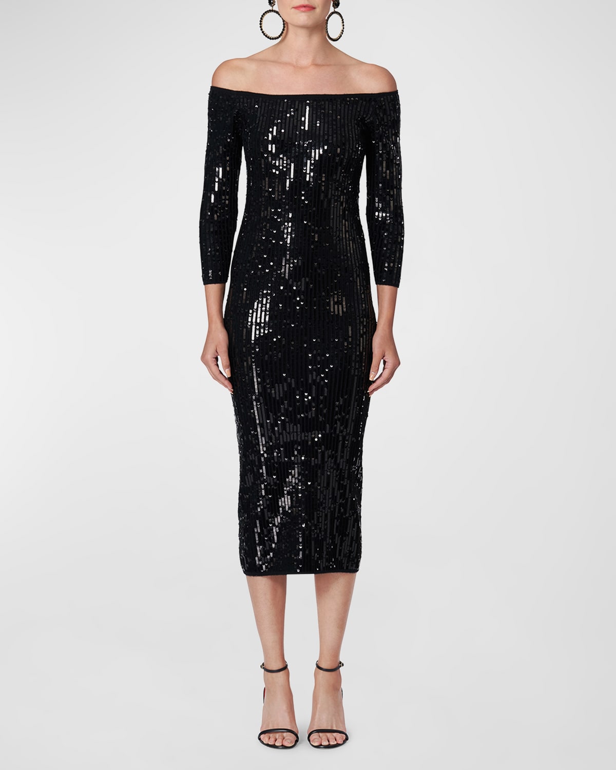 Carolina Herrera Sequin Embellished Knit Midi Dress In Black