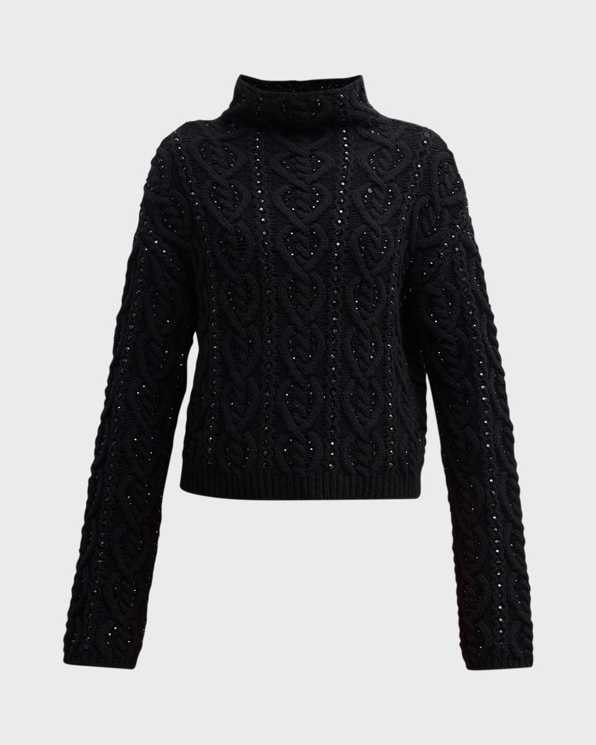 Shop Carolina Herrera Embellished Cable Cashmere Wool Sweater In Black