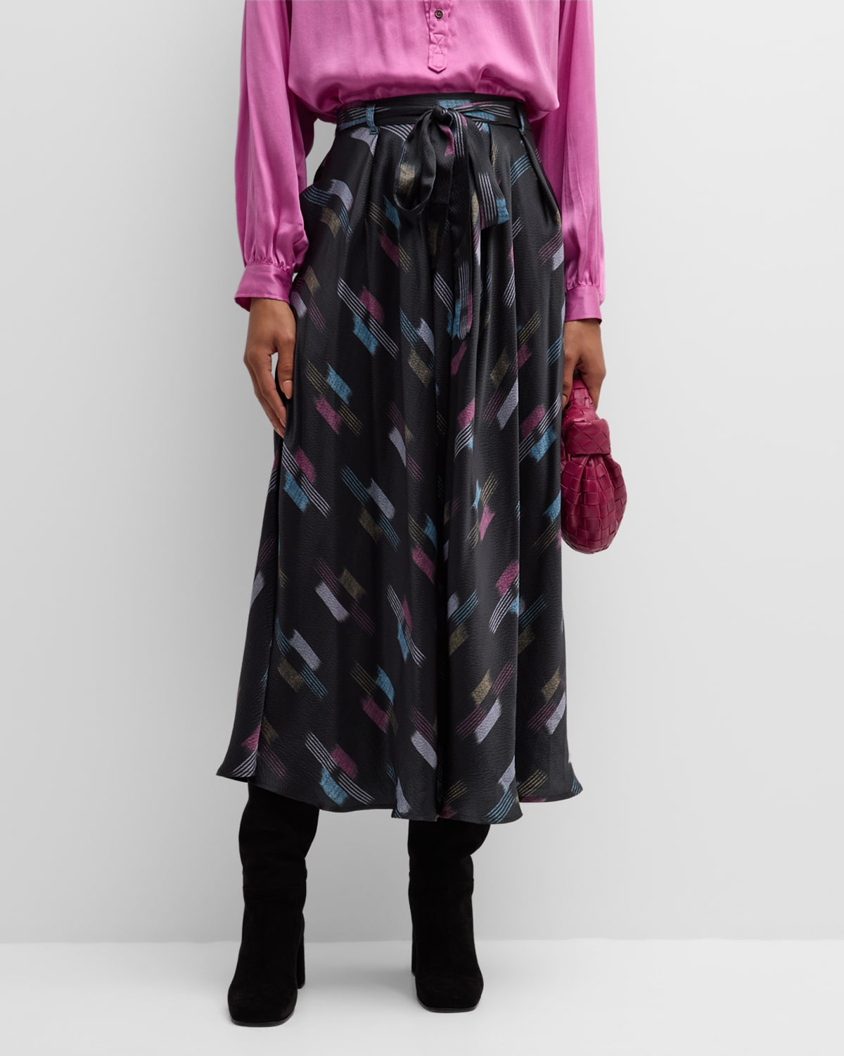 Xirena Bella Abstract-print A-line Midi Skirt In Black Ikat
