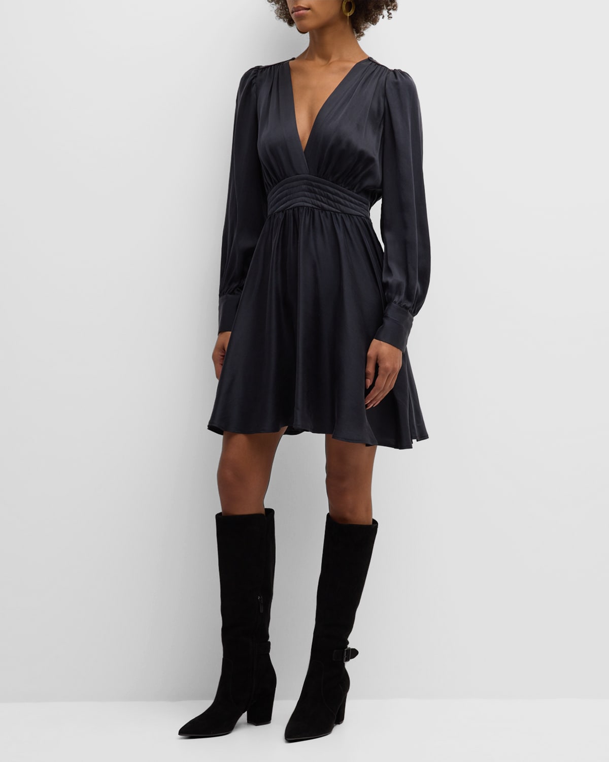 Shop Xirena Cosima Deep V-neck Silk Mini Dress In Black