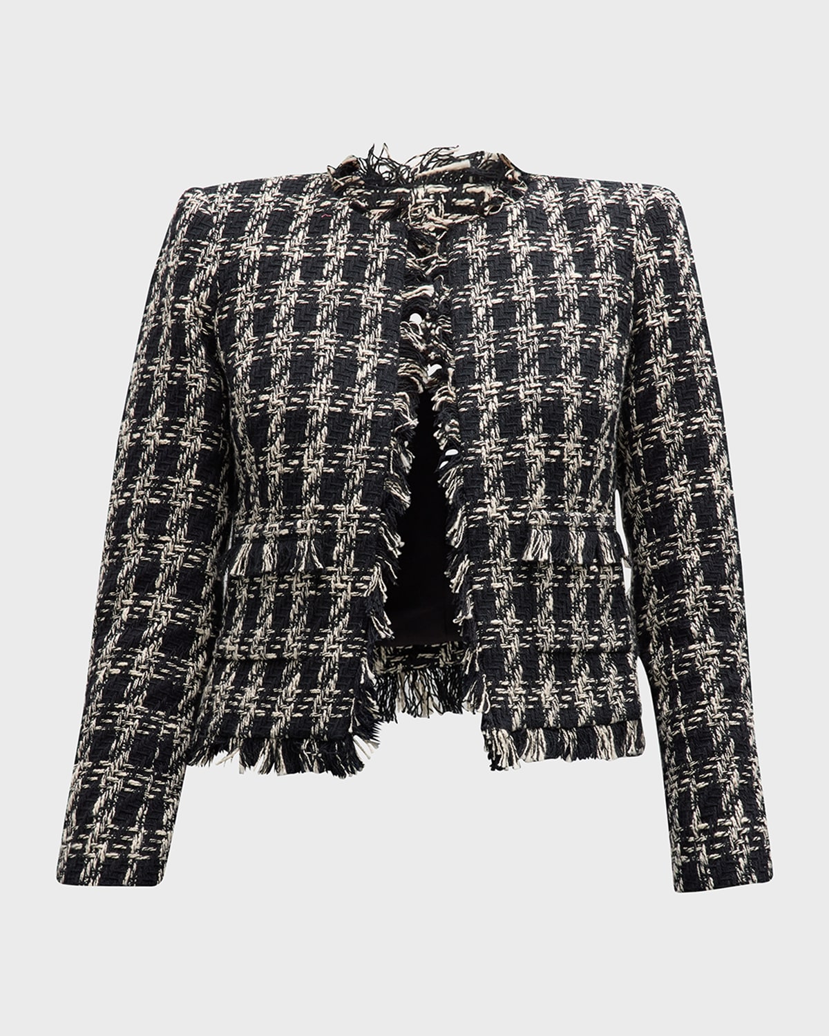 L Agence Angelina Tweed Jacket In Blk/ivory Plaid T