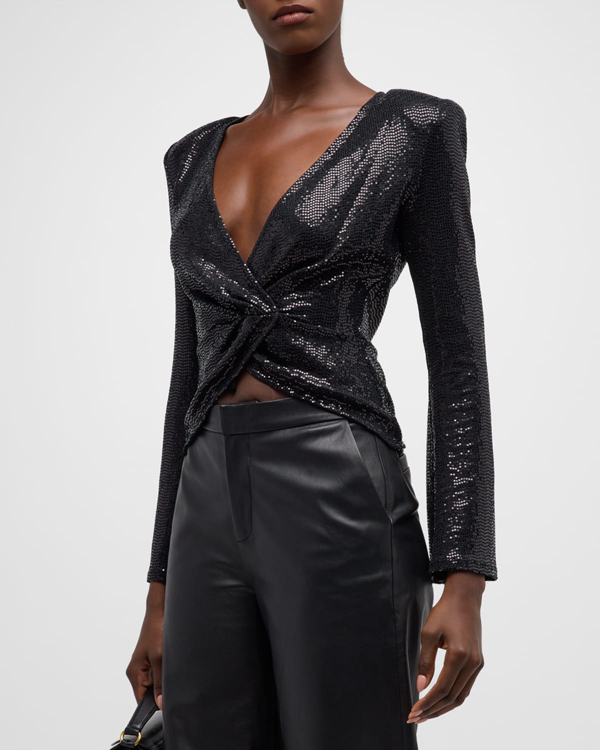 L'agence Katya Sequin-embellished Bell-sleeve Blouse In Black