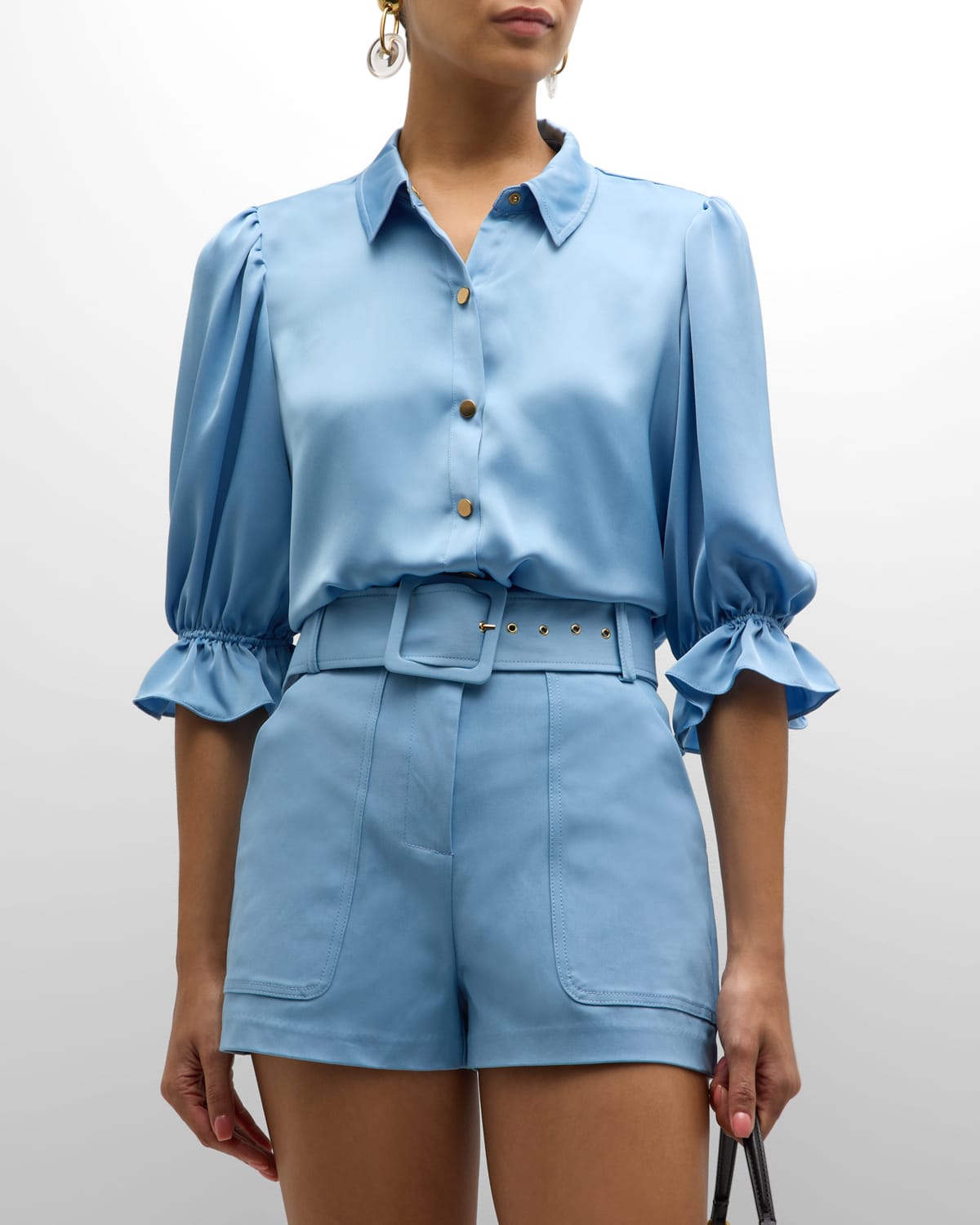Shop Ramy Brook Dina Satin Bodysuit In Blue Quartz