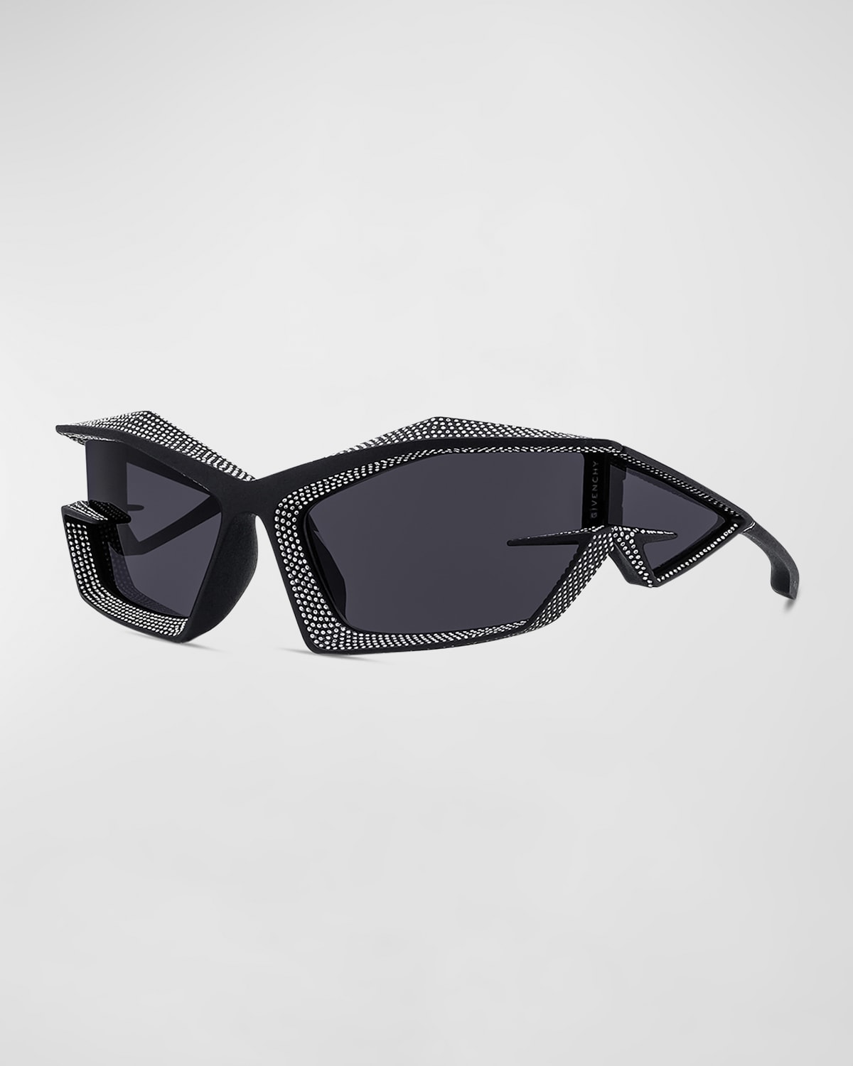 Givenchy Men's Giv Cut Strass Rhinestone-embellished Shield Sunglasses In Matte Black Smoke