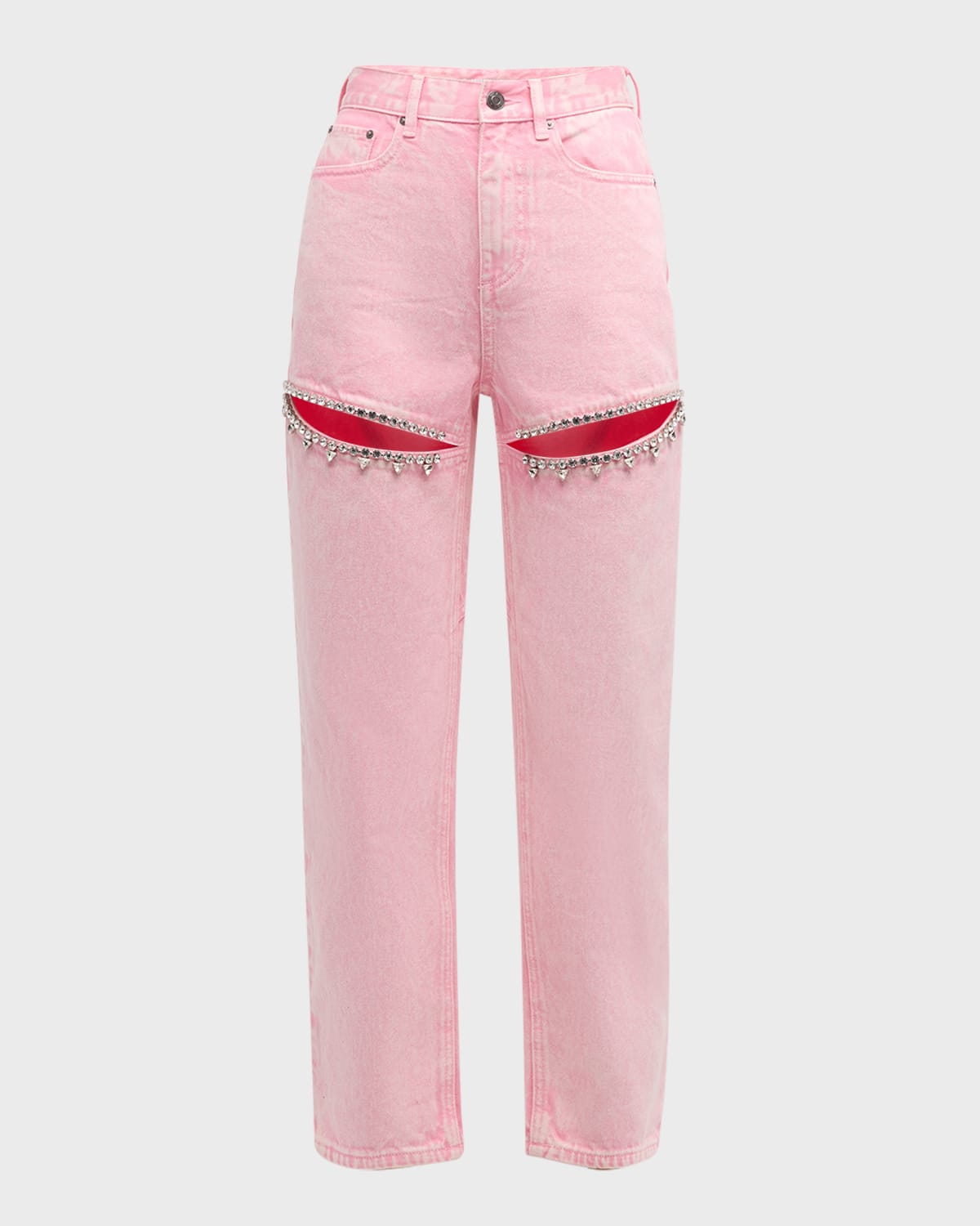 Area Mid-rise Crystal-slit Straight-leg Ankle Jeans In Powder Pink