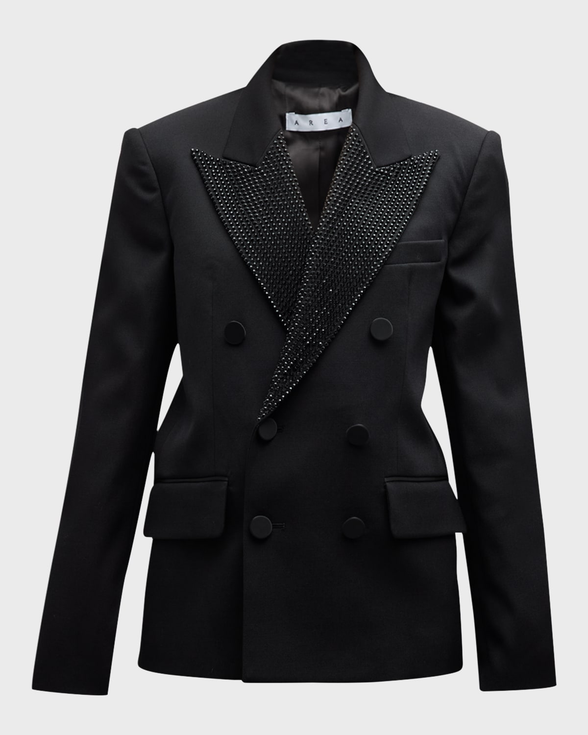 Area Crystal-embellished Wool Blazer Jacket In Black