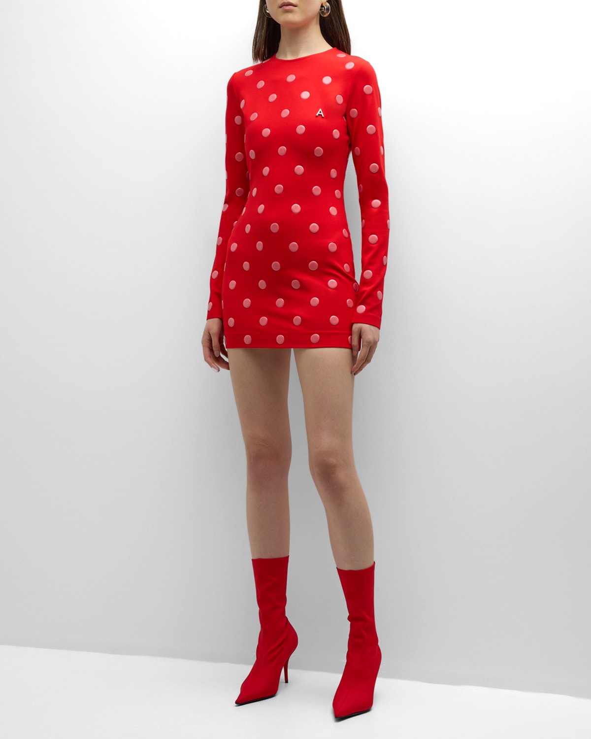 Shop Area Reflective Polka-dot Mini Dress In Scarlet
