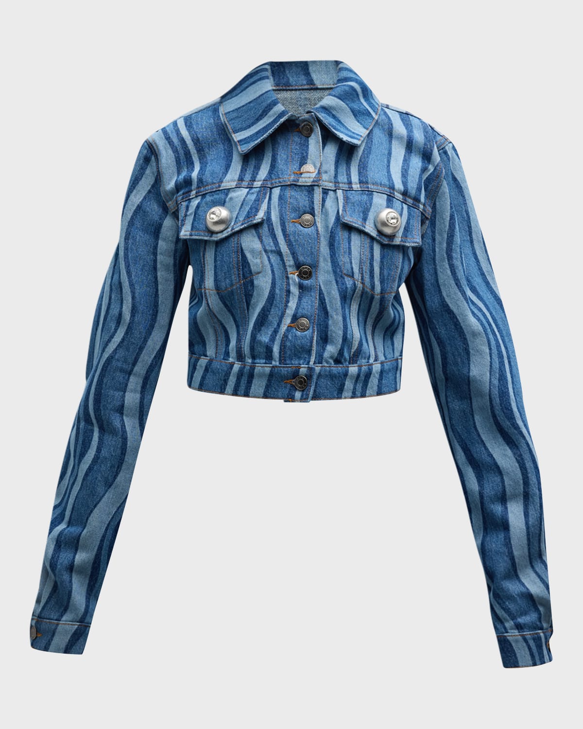 Area Cropped Printed Denim Jacket In Indigo Multi