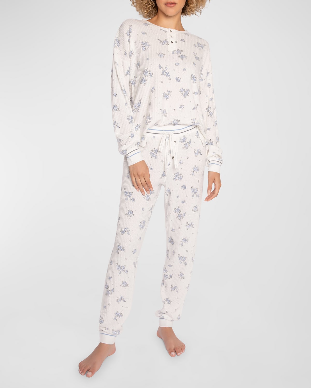 Pj Salvage Ski Jammie Floral-print Thermal Pajama Set In Ivory