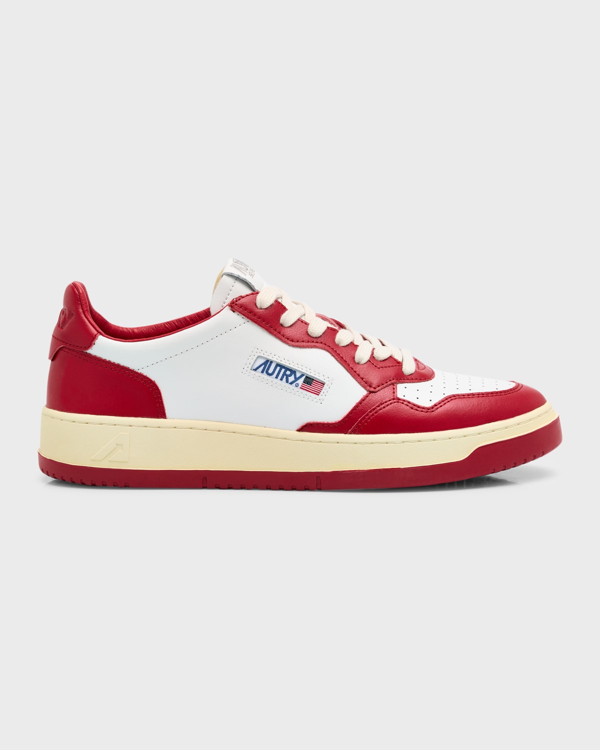 Shop Autry Men's Medalist Bicolor Leather Low-top Sneakers In Wht/red